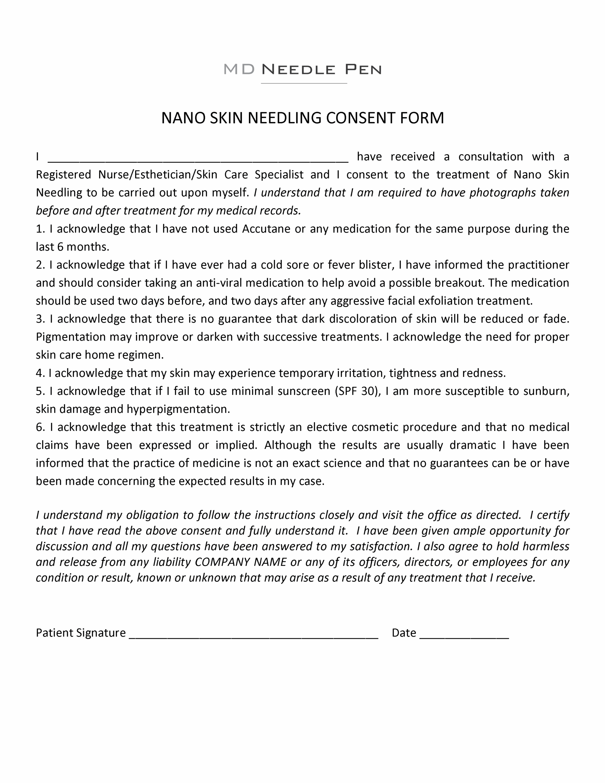 Printable Free Microneedling Consent Form