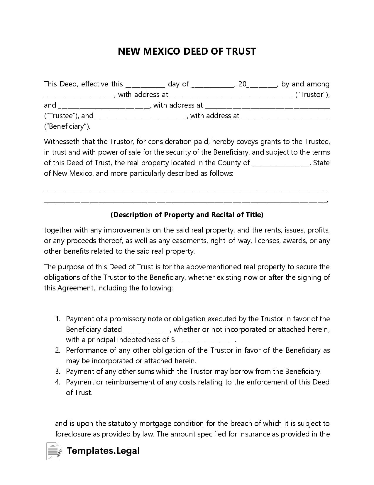 New Mexico Deed Forms U0026 Templates Free Word PDF ODT 