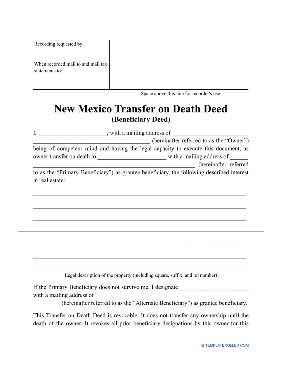 New Mexico Transfer On Death Deed Form Fill Out Sign Online And Download PDF Templateroller