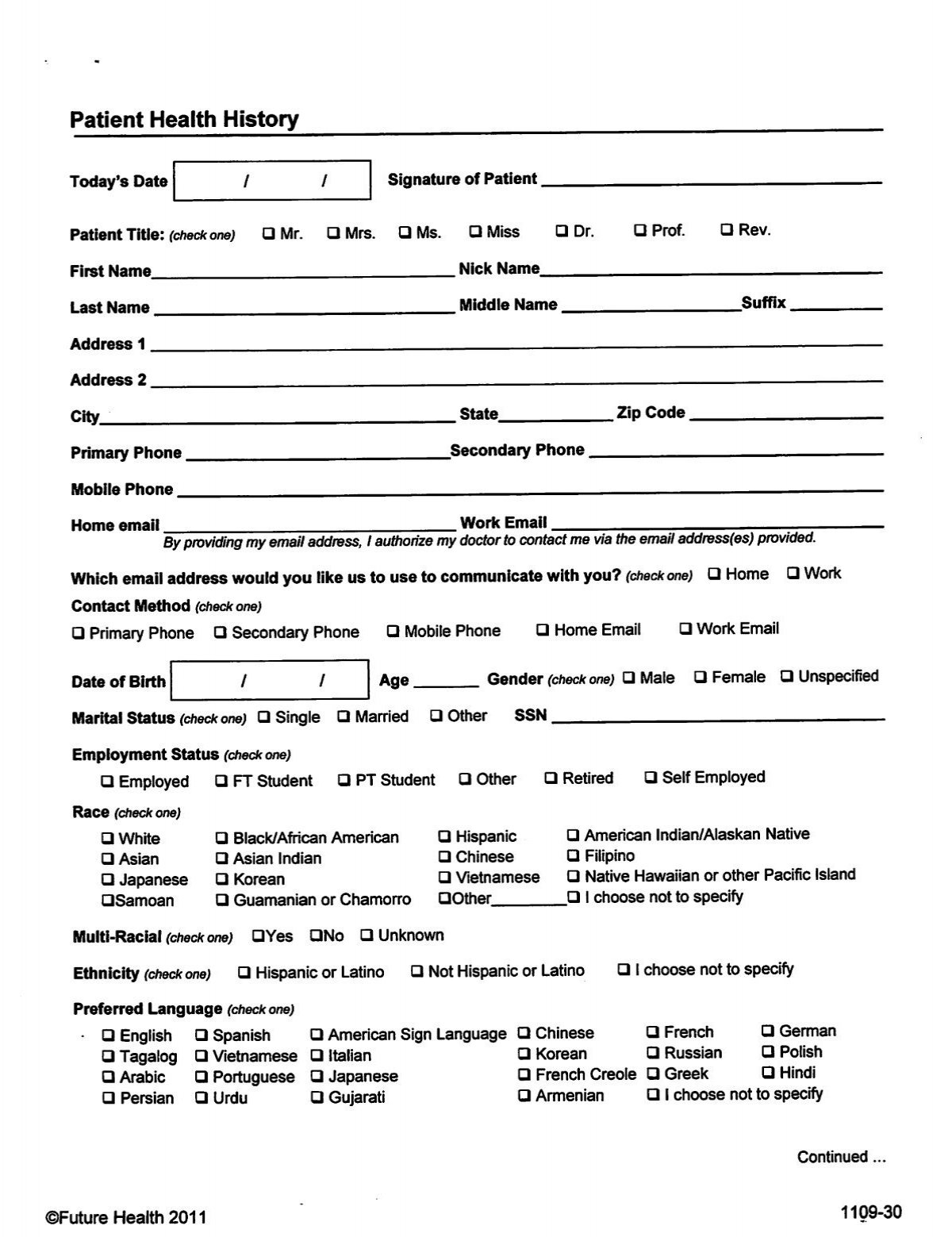 Free Printable Patient Demographic Form