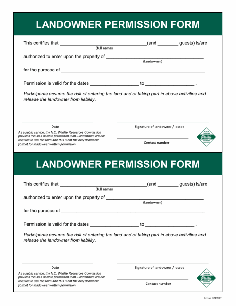 North Carolina Landowner Permission Form Fill Out Sign Online 