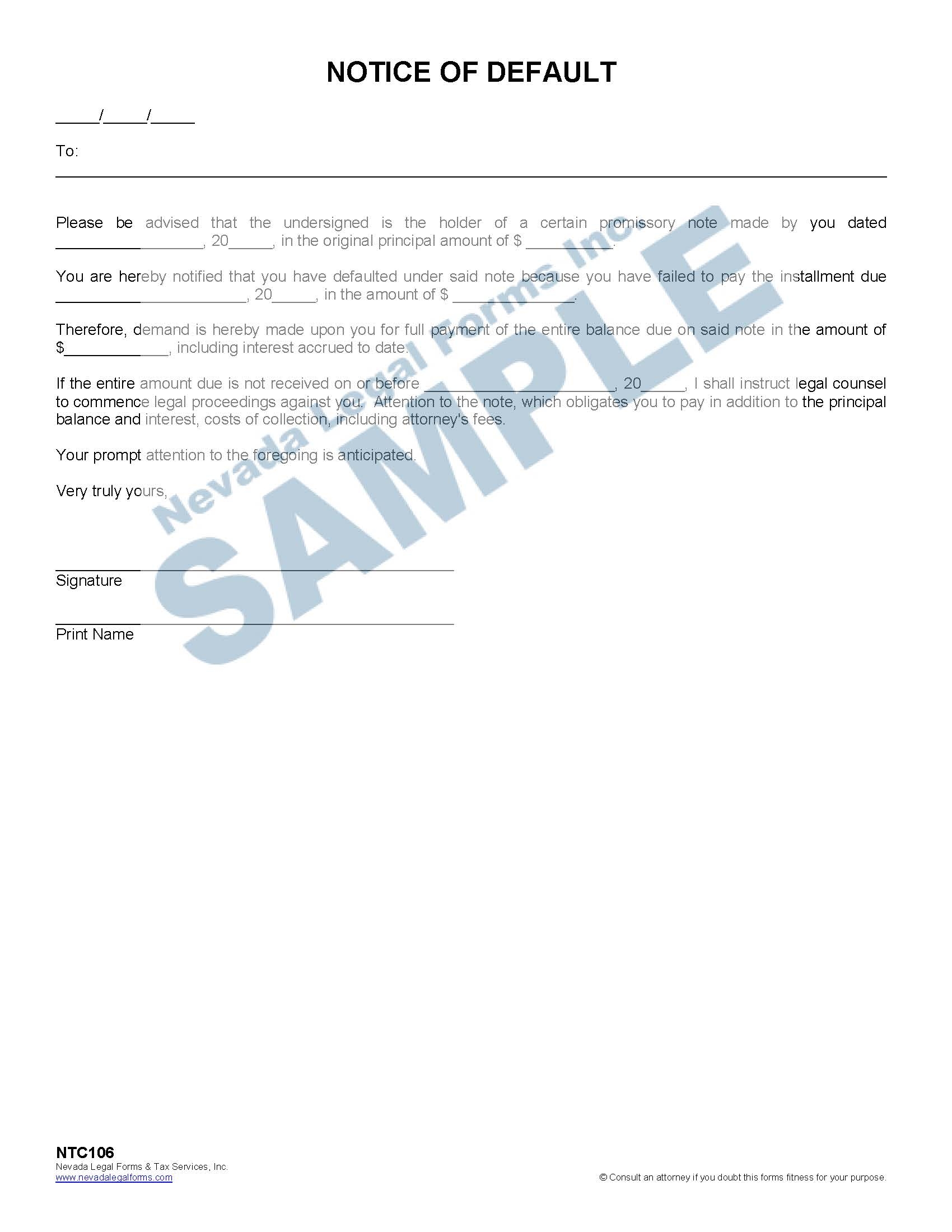 NOTICE OF DEFAULT Nevada Legal Forms U0026 Services