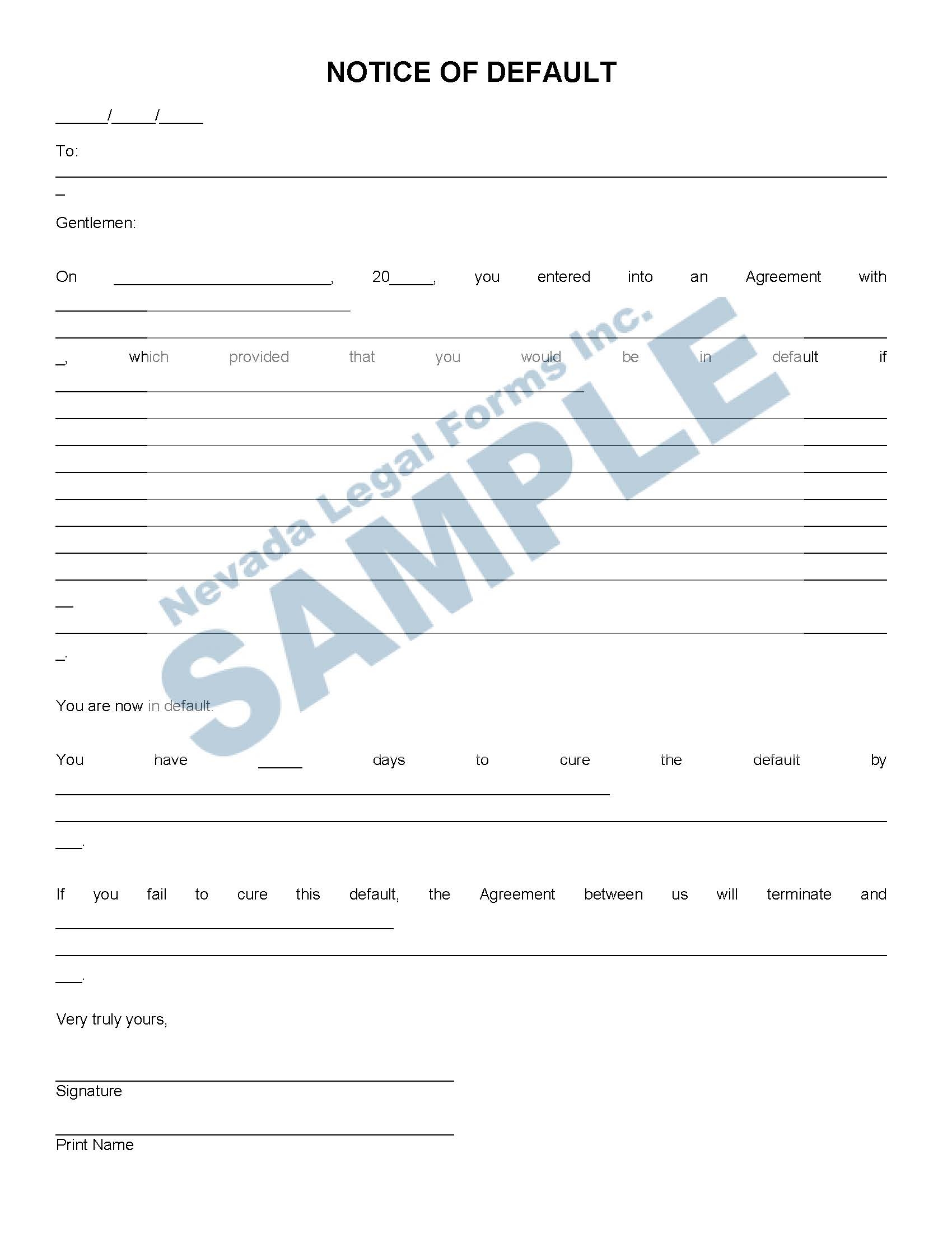 NOTICE OF DEFAULT Nevada Legal Forms U0026 Services