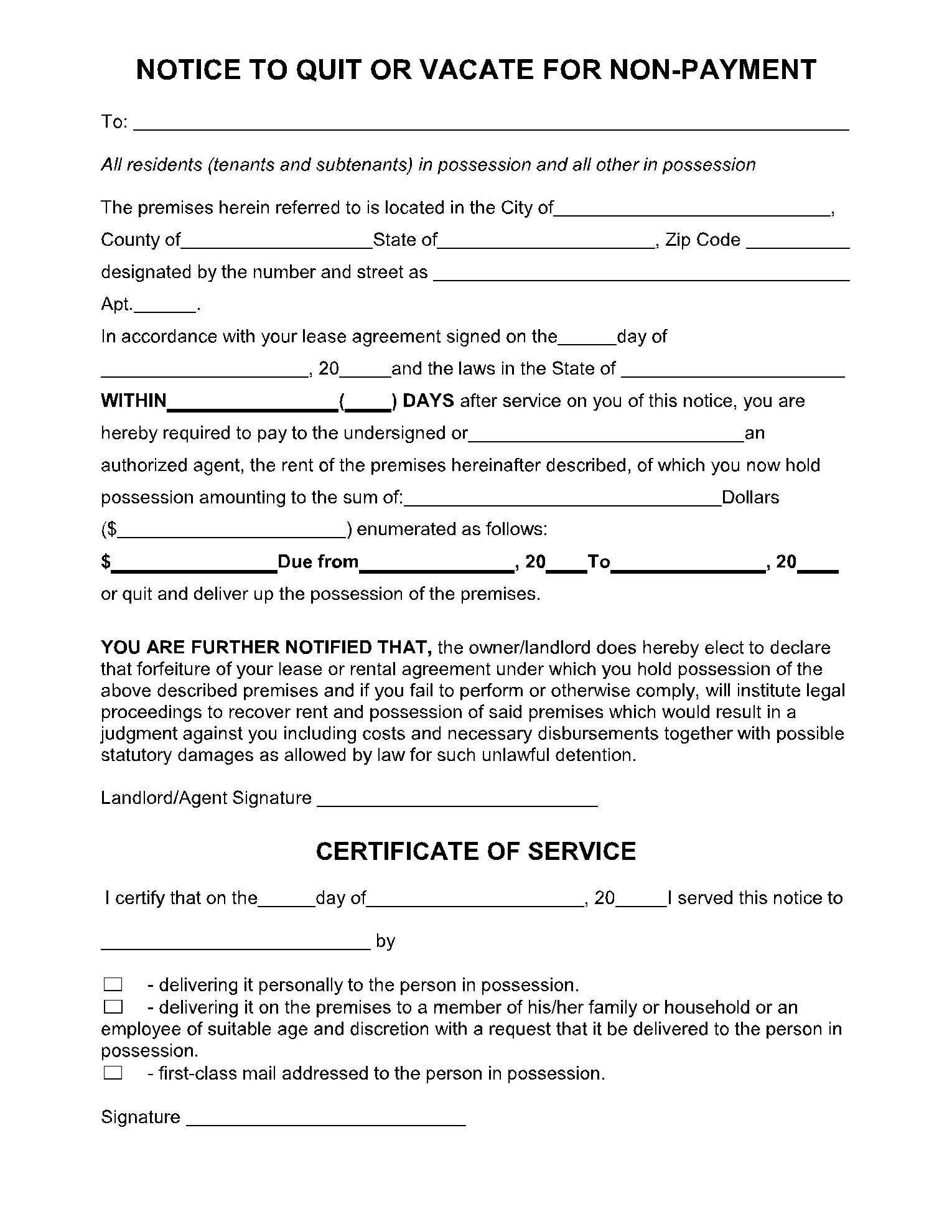 Notice To Pay Rent Or Quit Form Free Download CocoSign
