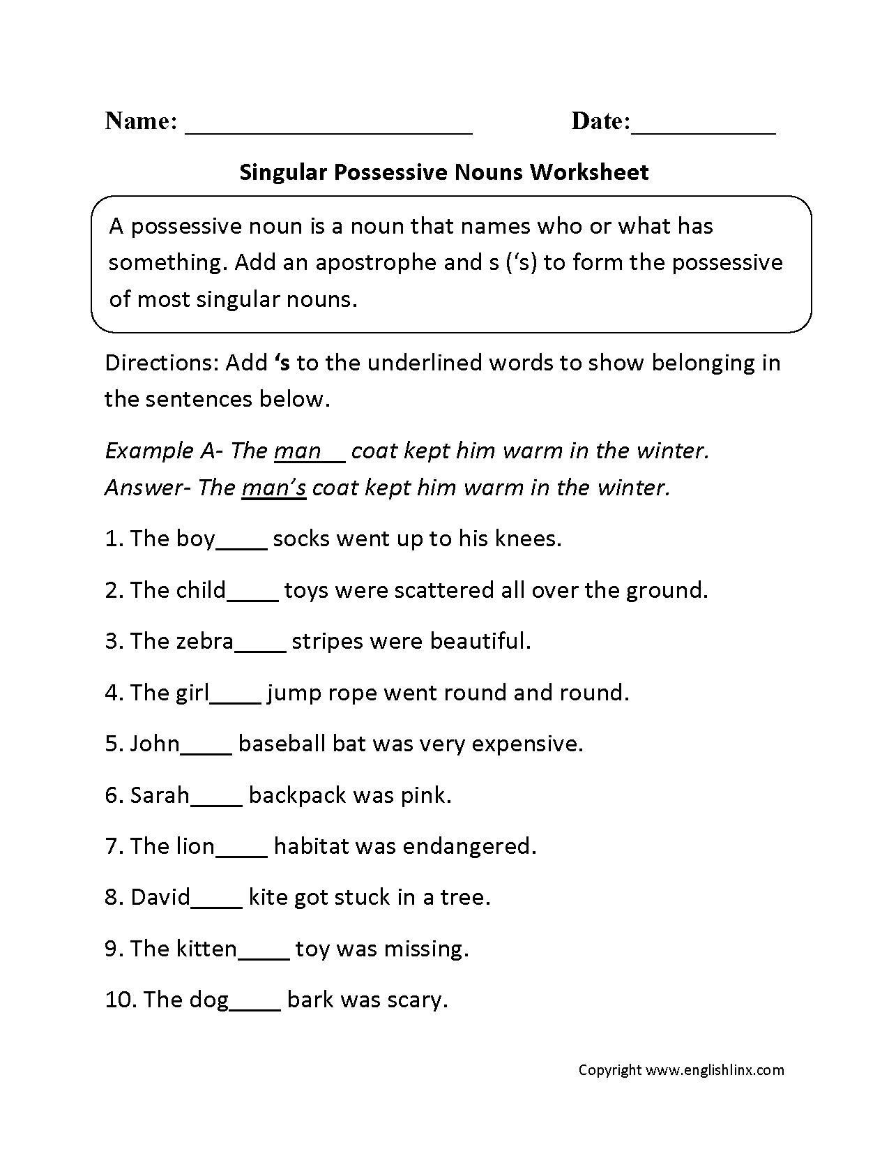 Nouns Worksheets Possessive Nouns Worksheets