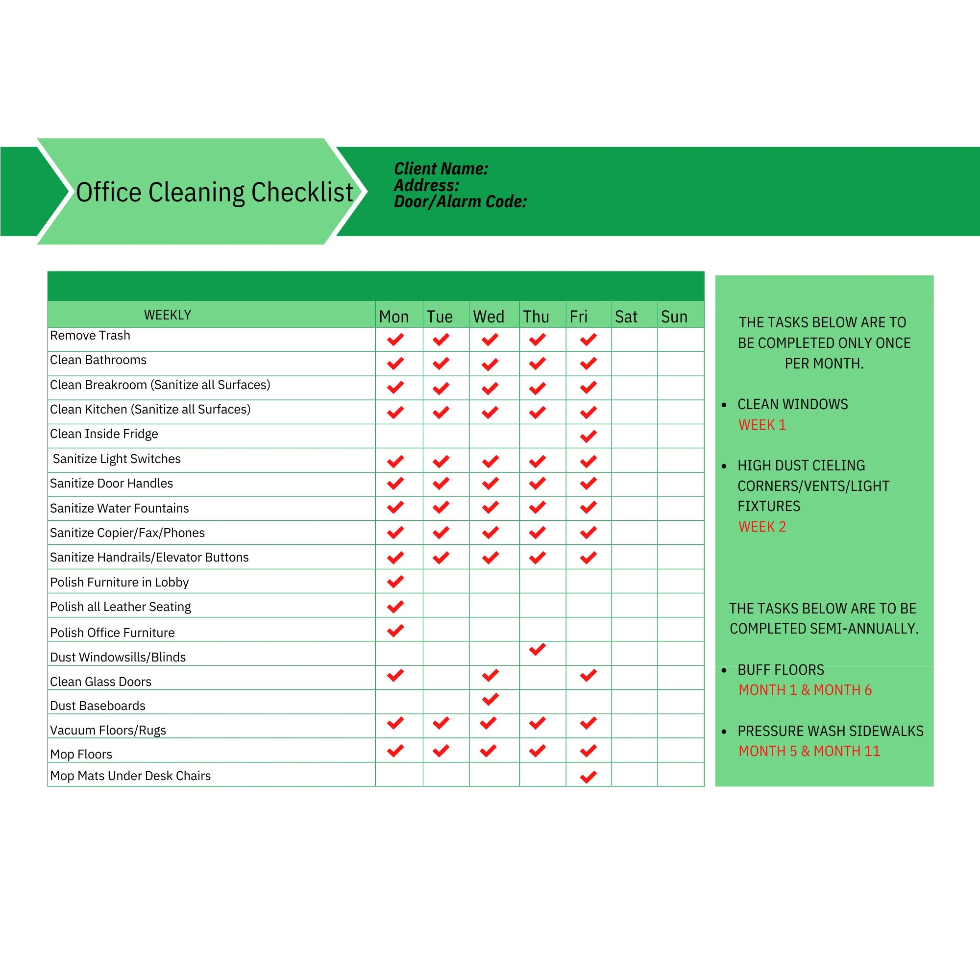 Office Cleaning PDF Cleaning Form Cleaning Checklist Commercial 