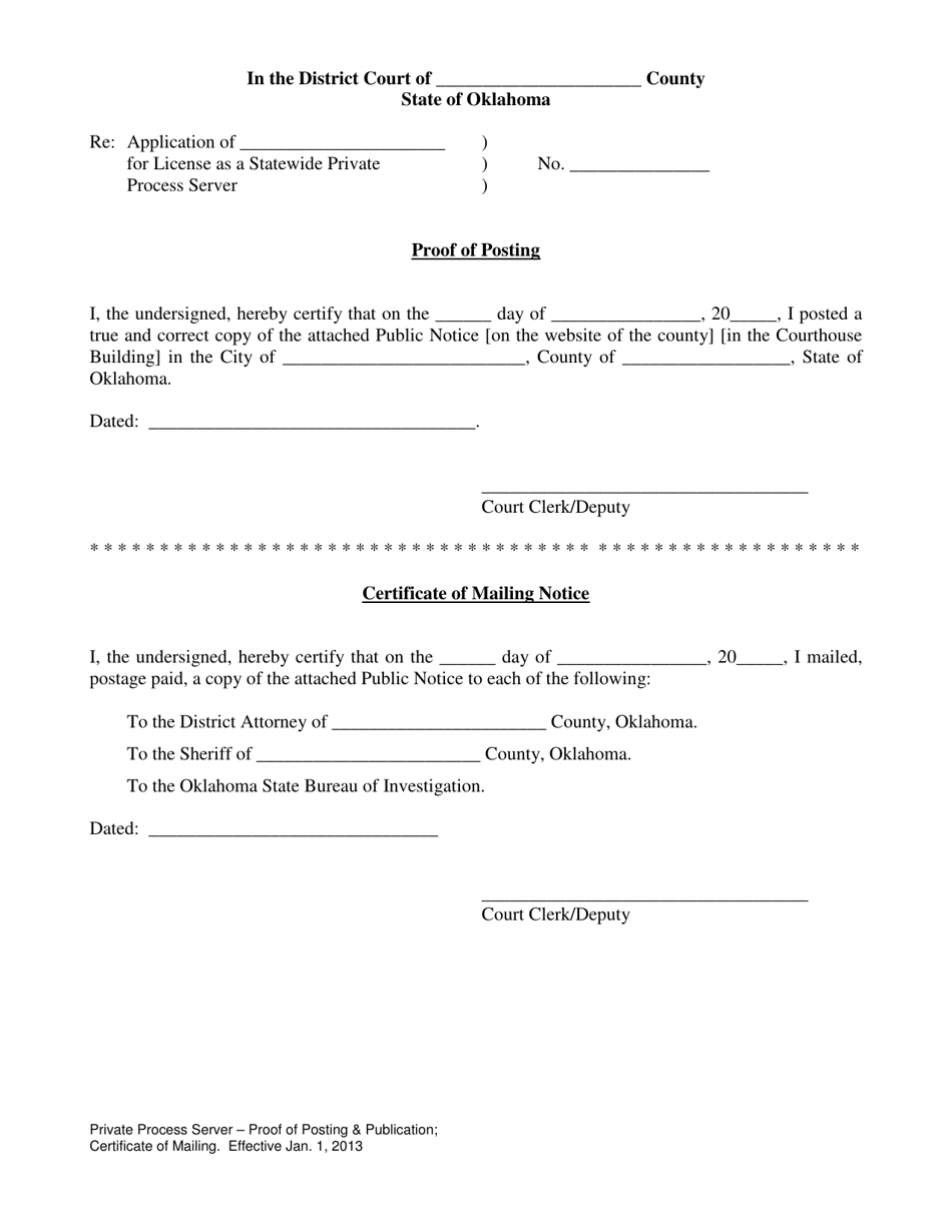 Oklahoma Proof Of Posting And Certificate Of Mailing Notice Fill Out Sign Online And Download PDF Templateroller