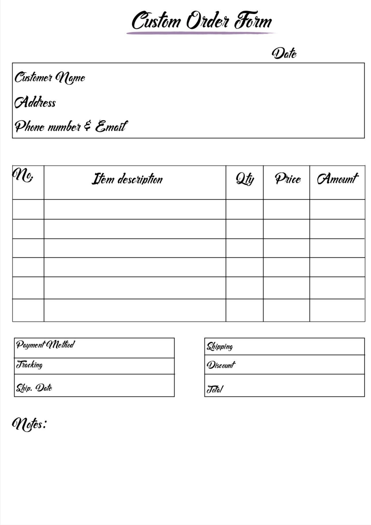 Printable Order Forms Free