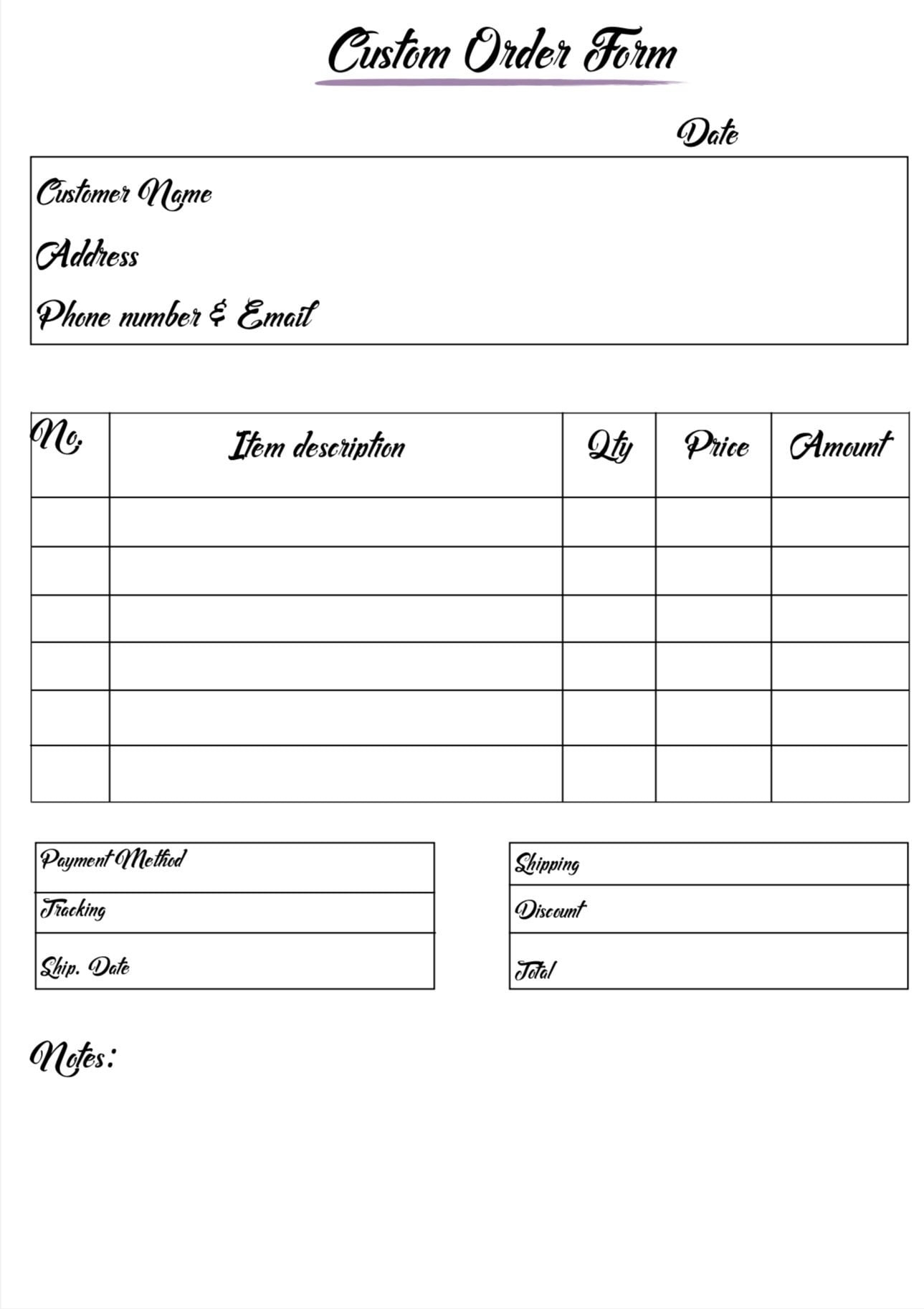 Free Printable Customer Order Forms