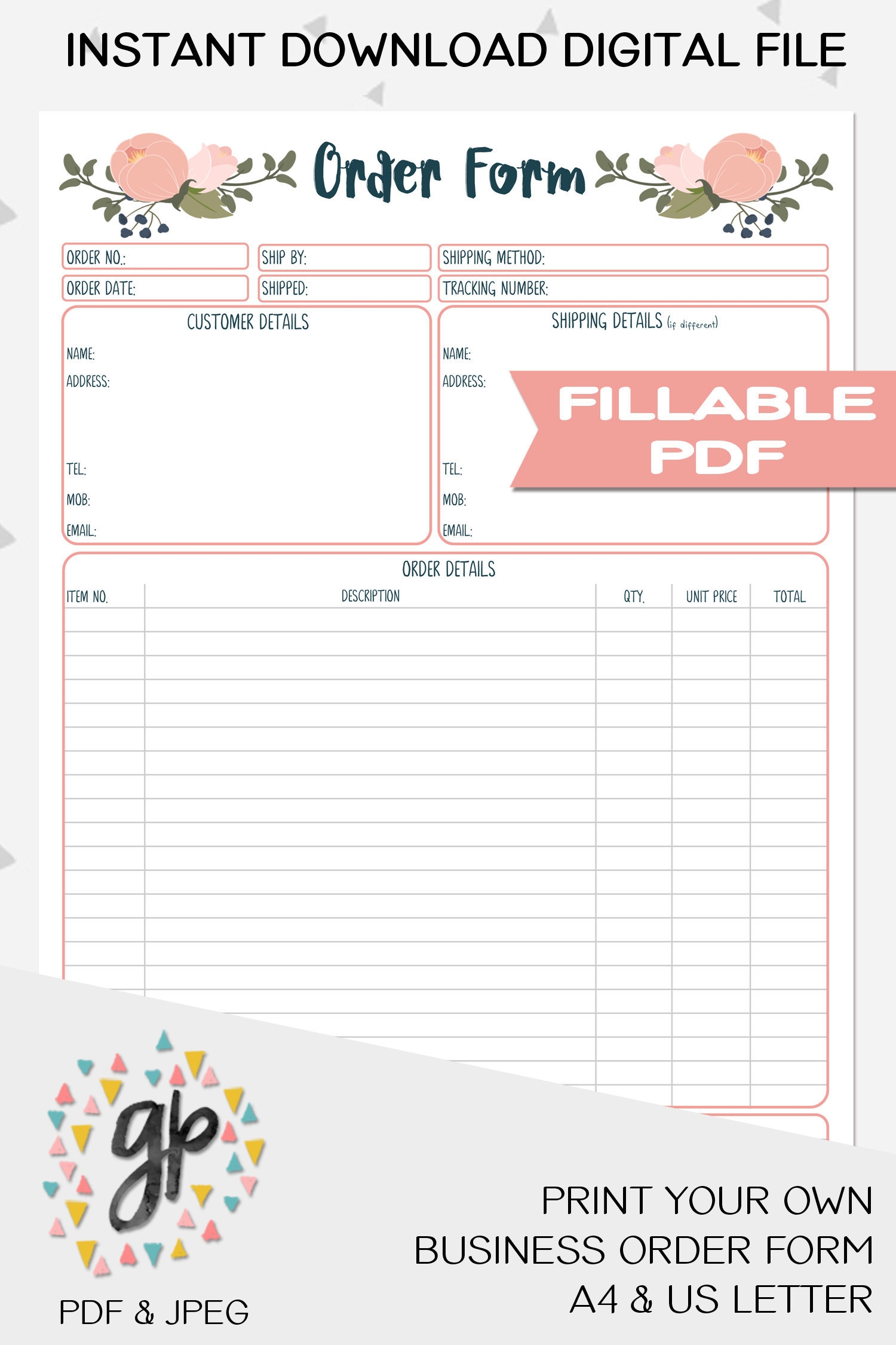 Order Form Printable For Business Client Order Form Printable Craft Order Form Craft Fair Printable Business Printable PB1 Etsy