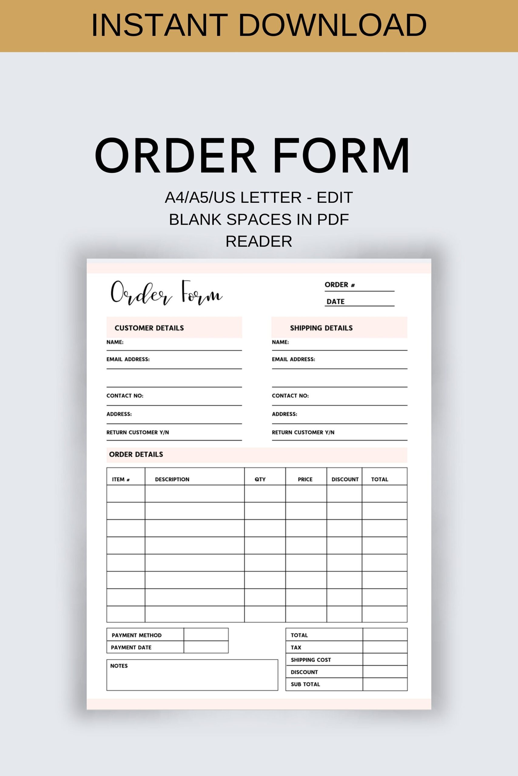 Order Form Small Business Form Business Order Form Printable 