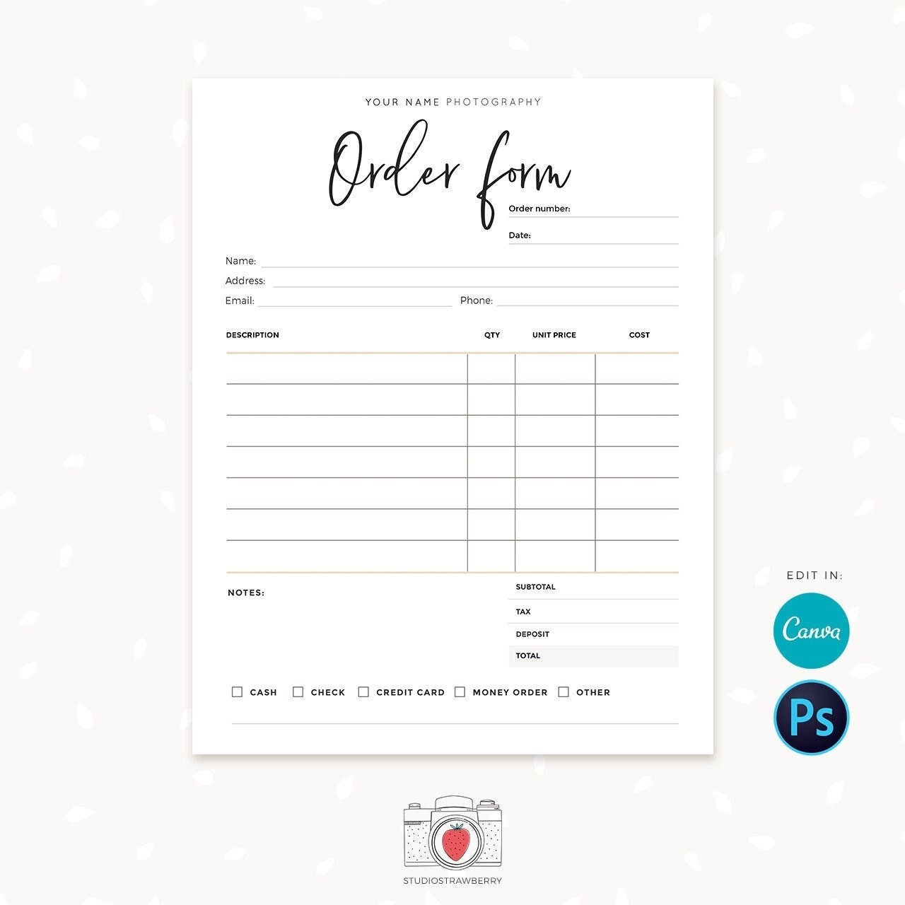 Order Form Template Order Form Template Editable Sign Up Form Order Form Template For Crafters Booking Form Order Form Printable C01 Etsy UK