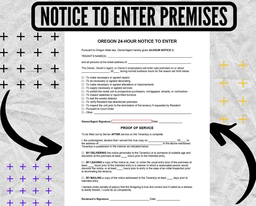 Oregon 24 hour Landlord Notice To Enter Form Oregon 24 hour Notice To Enter Premises Templates Notice To Enter Premises Forms Etsy