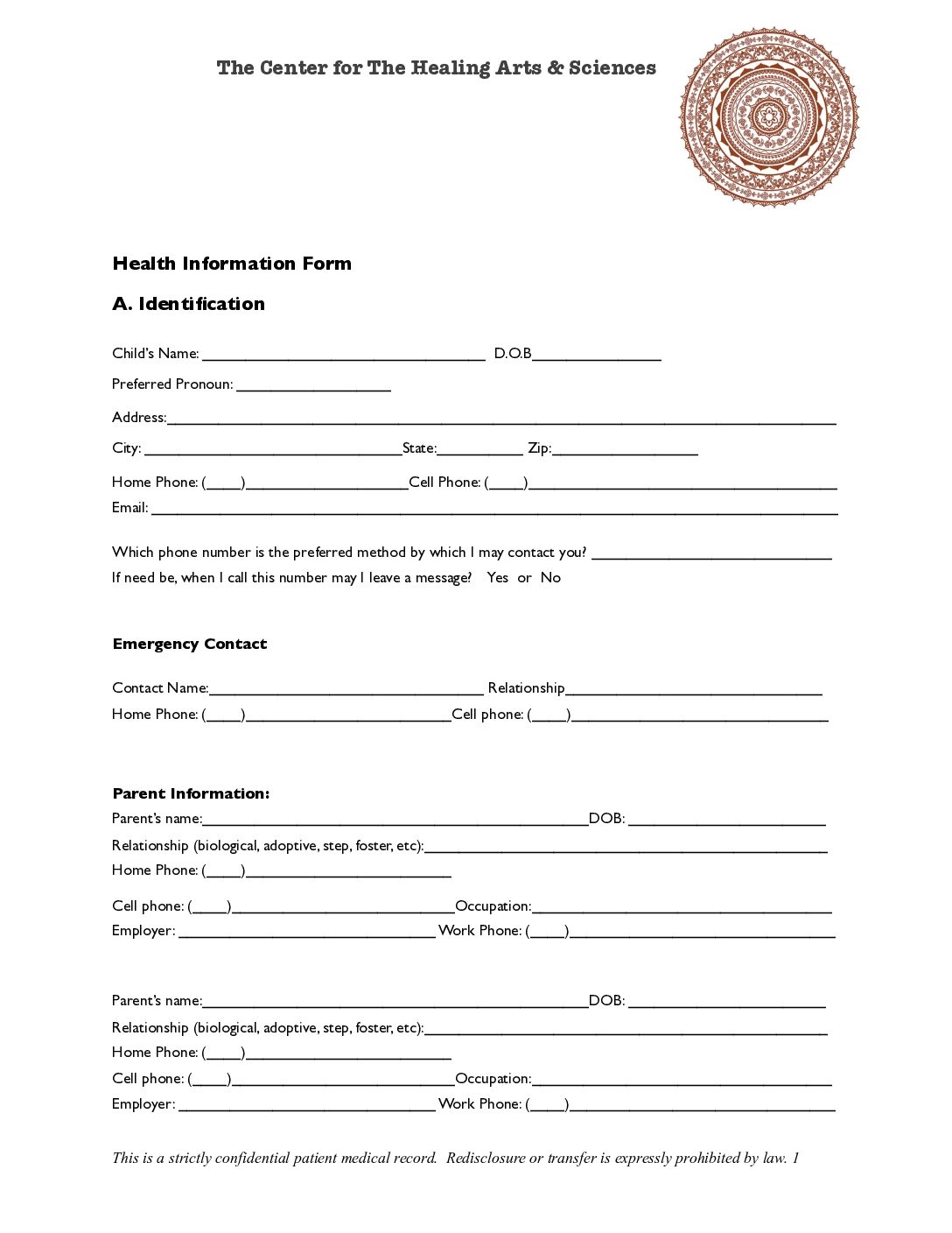 Free Printable Acupuncture Intake Form