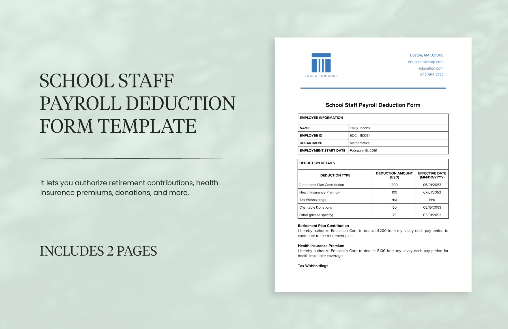 Free Printable Payroll Deduction Forms