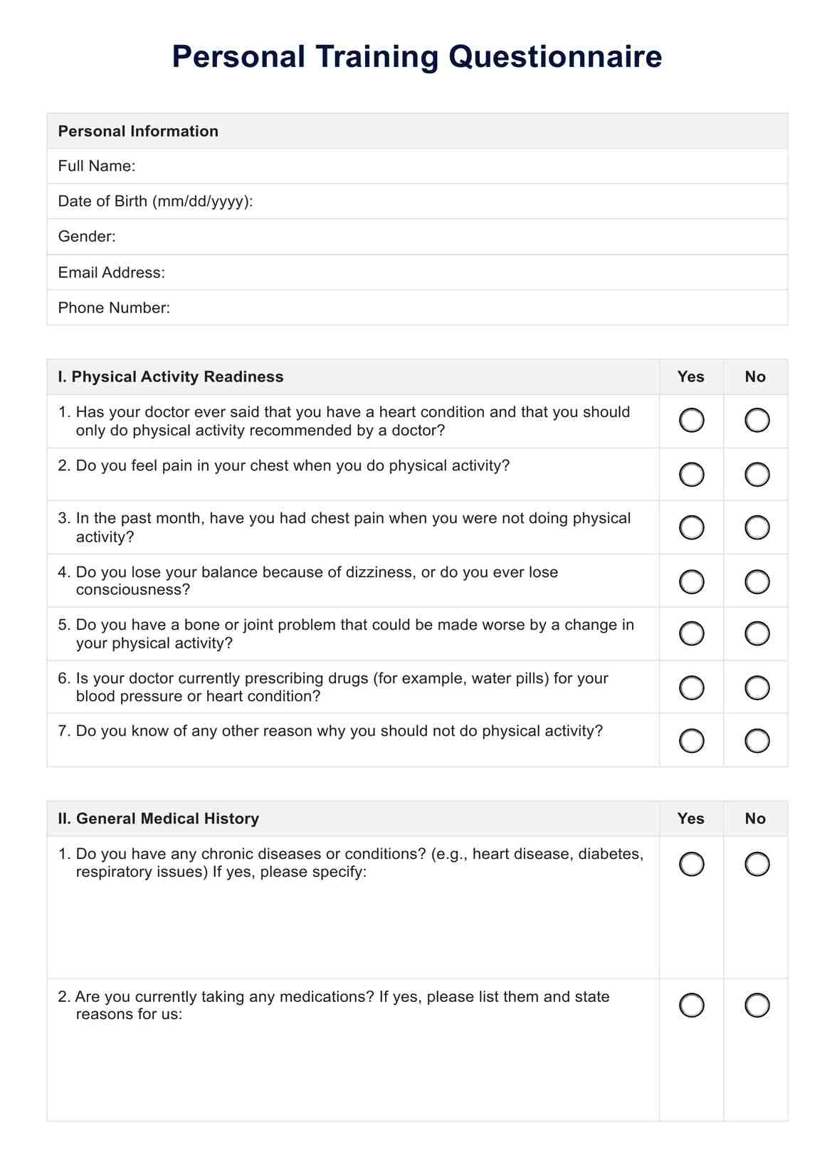 Free Printable Personal Training Forms