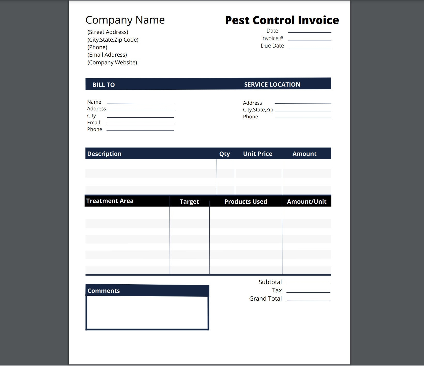 Pest Control Forms Template Pest Control Work Order Pest Control 
