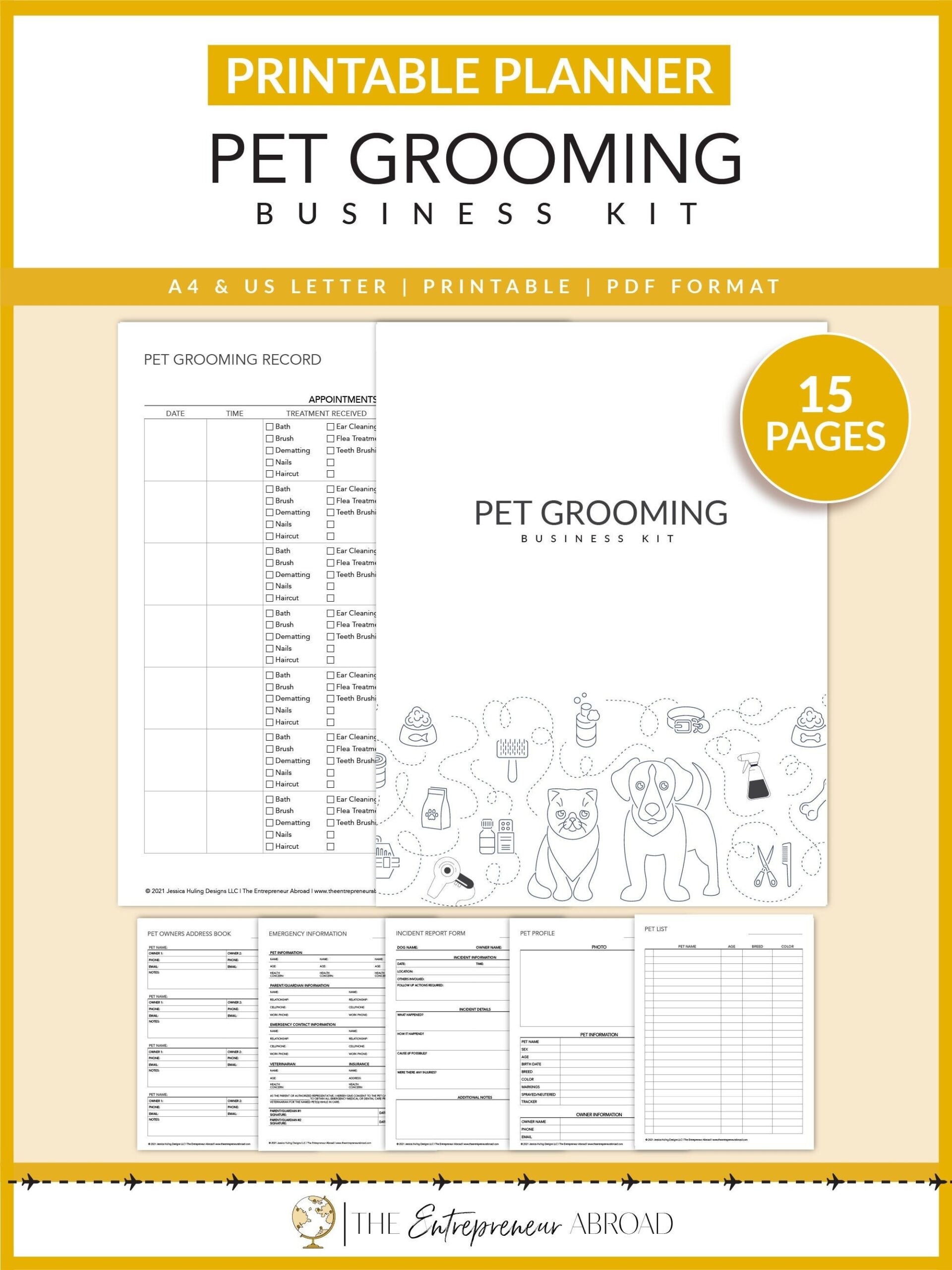Pet Grooming Business Kit Printable Pet Groomer Pet Report Card Pet Lover Business Pet Services A4 Letter Instant Download Etsy