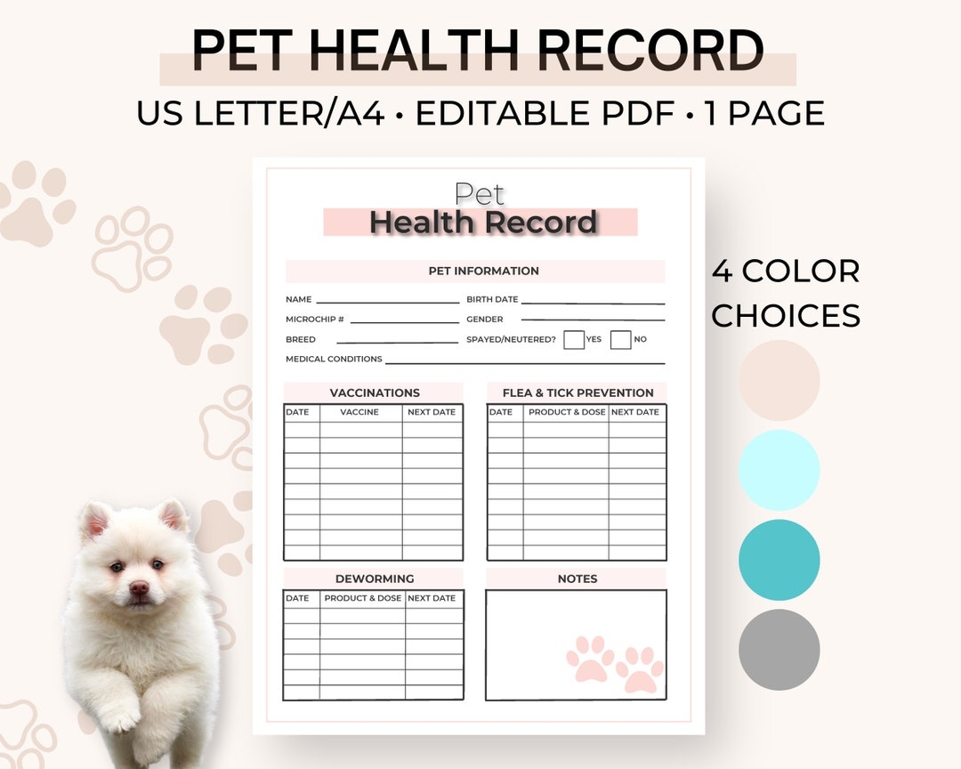Pet Health Record Dog Breeder Forms Dog Owner Template Editable Dog Or Cat Form Best Selling Puppy Health Record Digital Download D001 Etsy