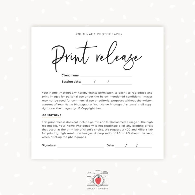 Photo Print Release Form Card Template Strawberry Kit