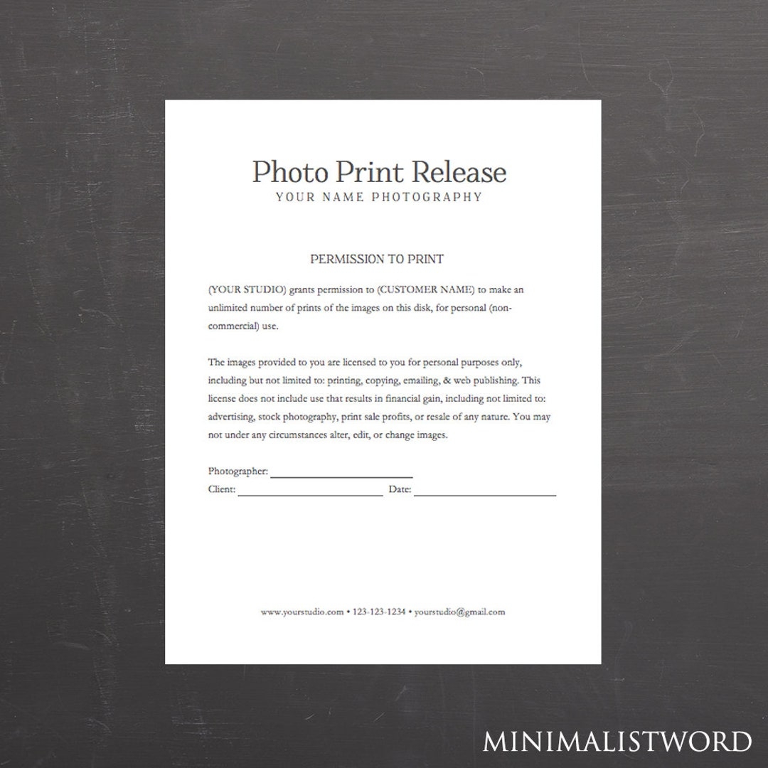 Free Printable Photo Print Release Form