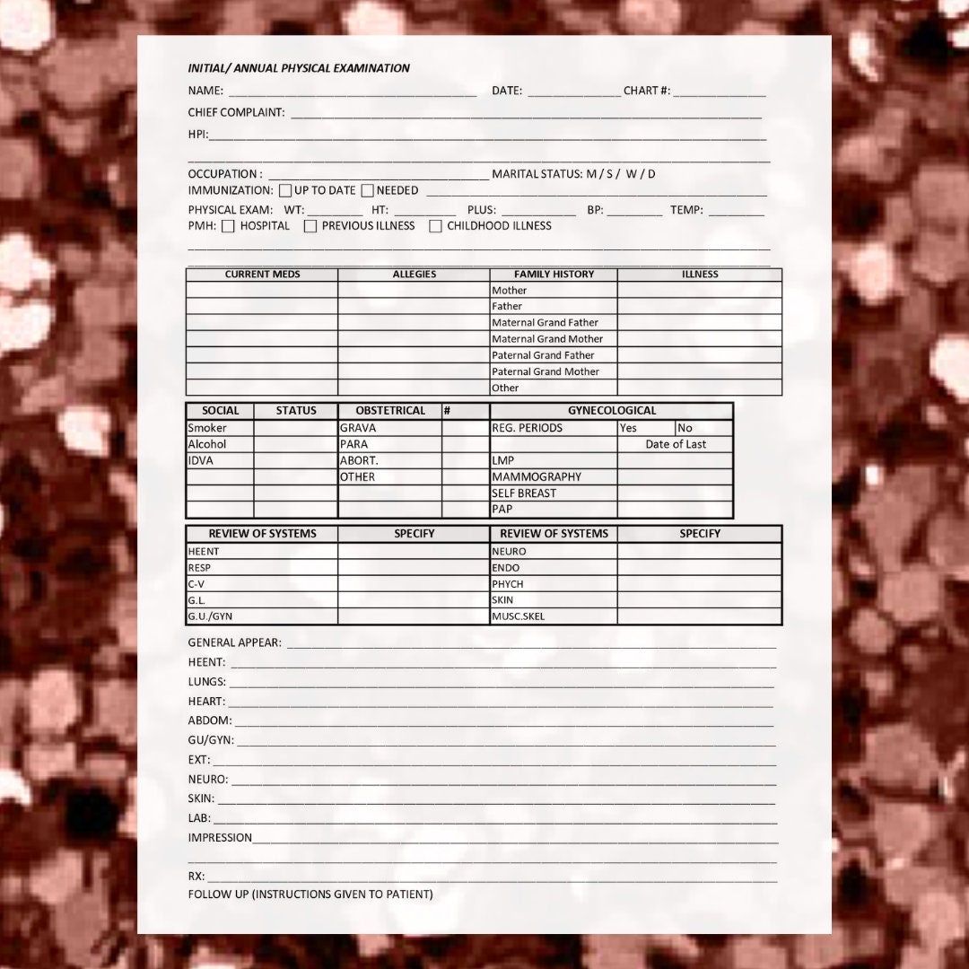 Physical Exam Form Template Initial Annual Physical Examination Printable Editable Instant Download Medical Doctor s Office Excel Etsy UK