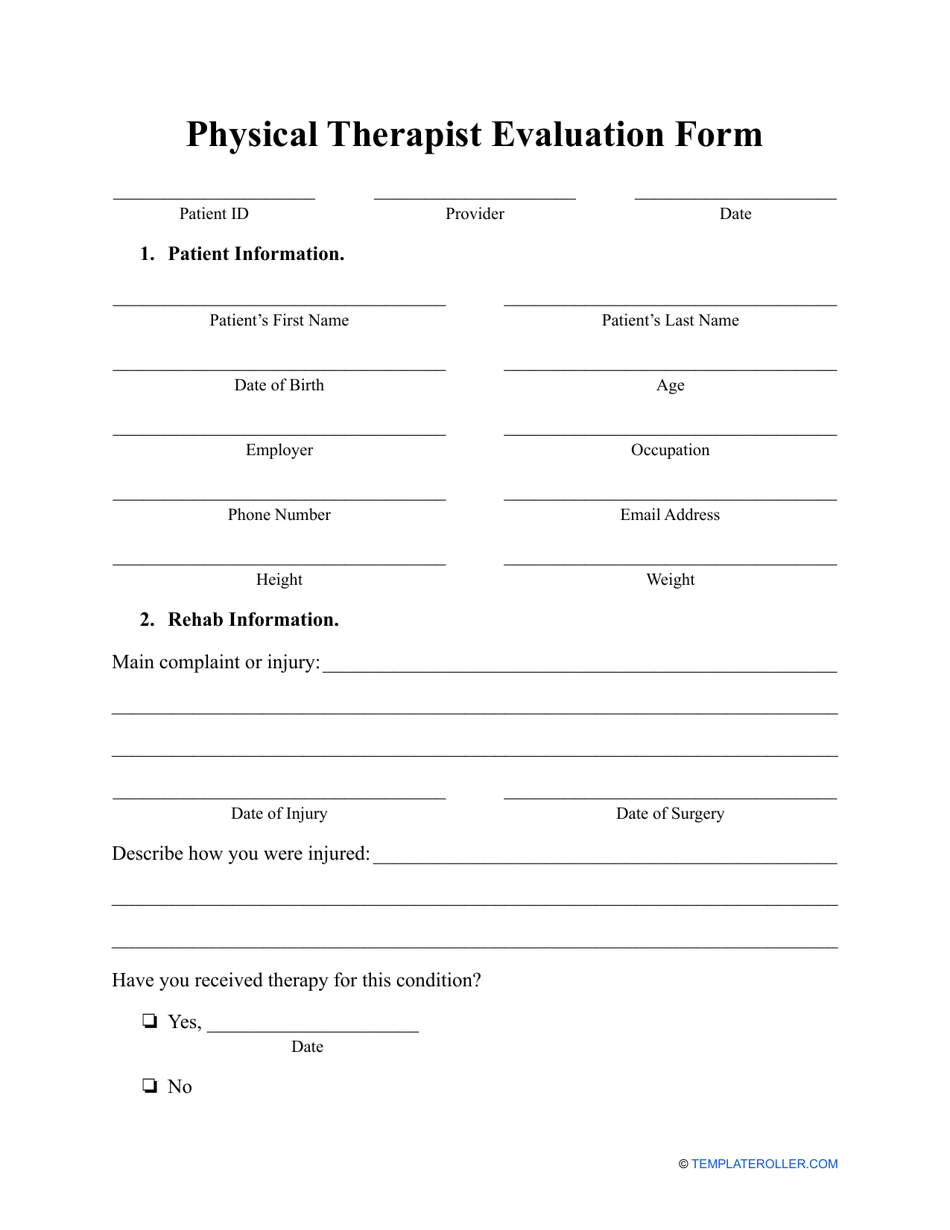 Physical Therapist Evaluation Form Fill Out Sign Online And 