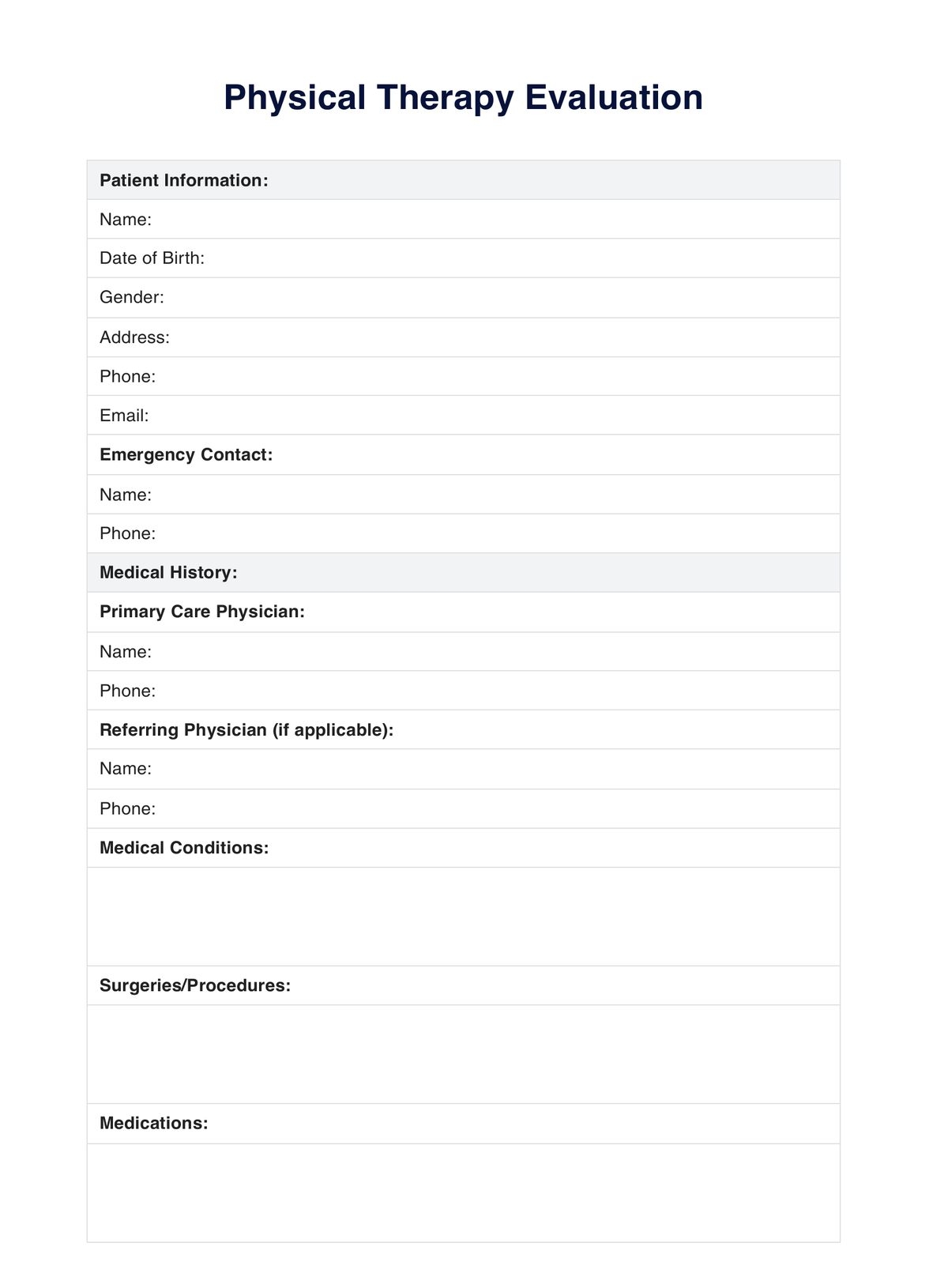 Physical Therapy Evaluation Template U0026 Example Free PDF Download