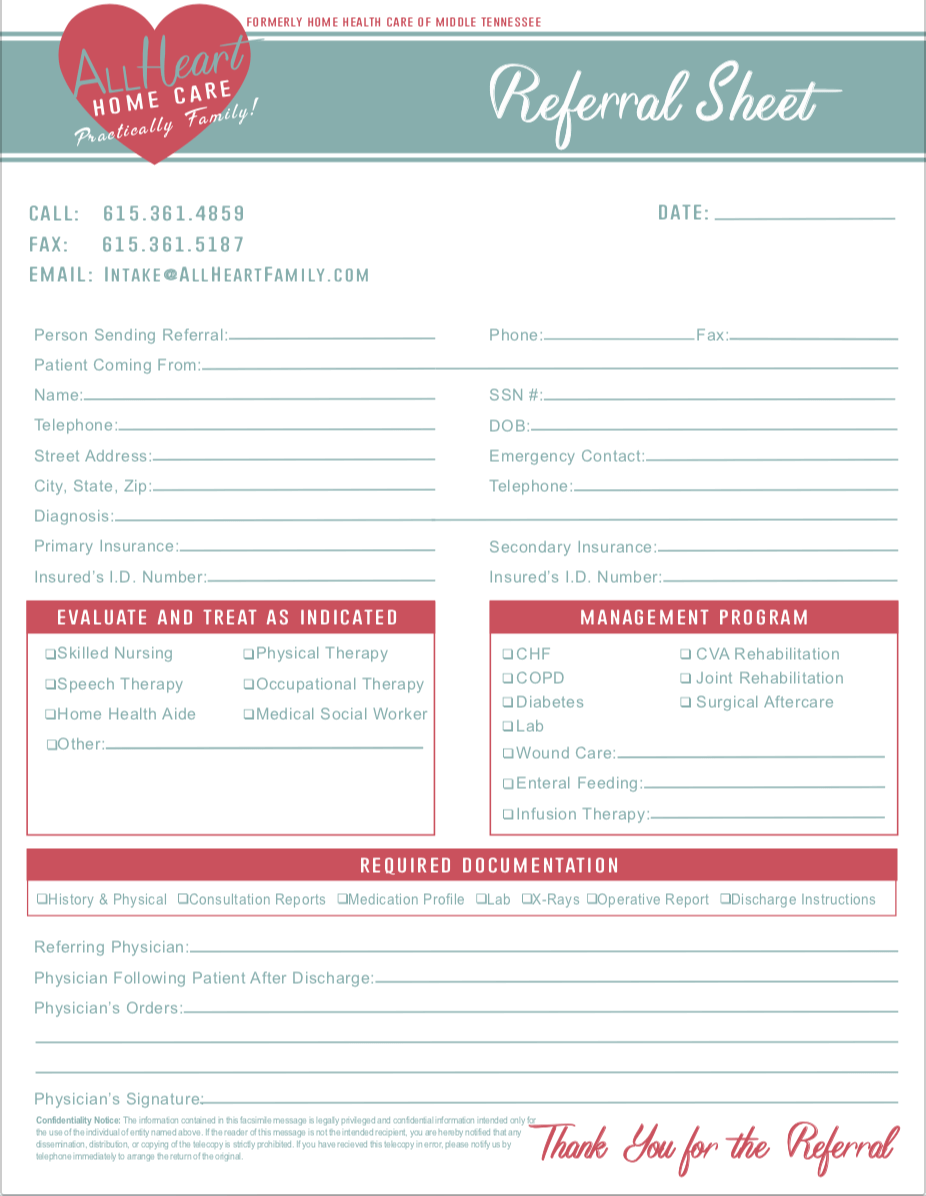 Physician Referral Form Printable U0026 Digital All Heart Home Care