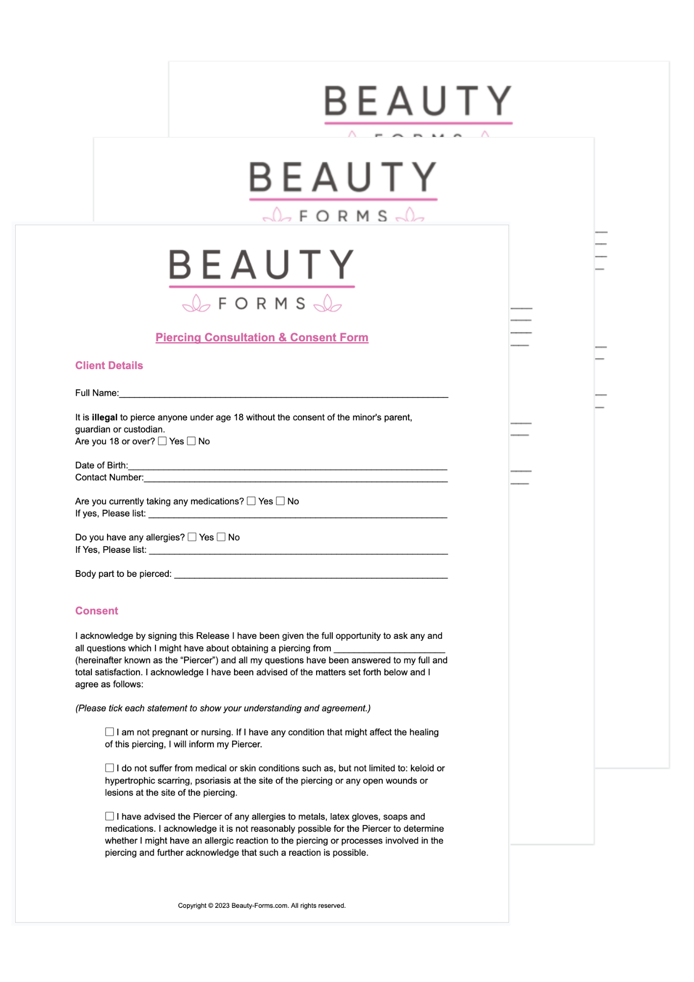 Free Printable New York Piercing Consent Form