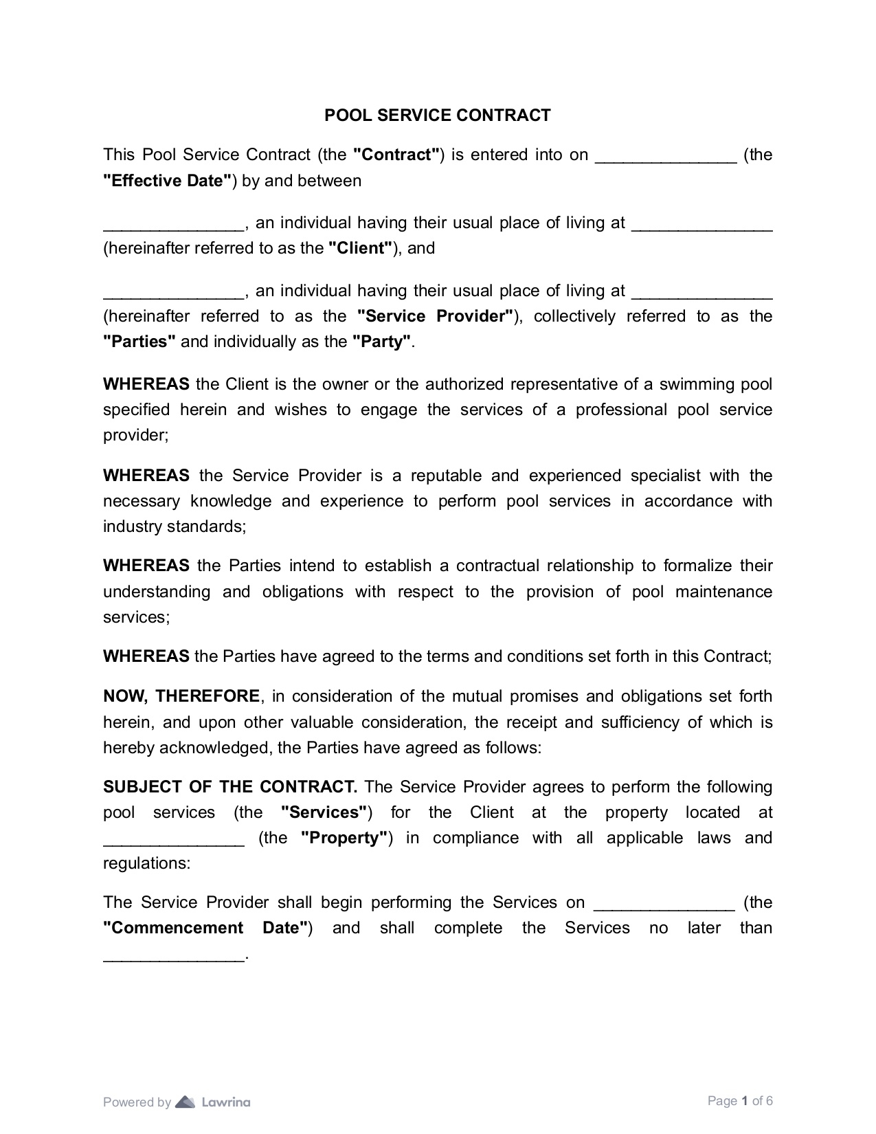 Pool Service Contract Template Download PDF Lawrina