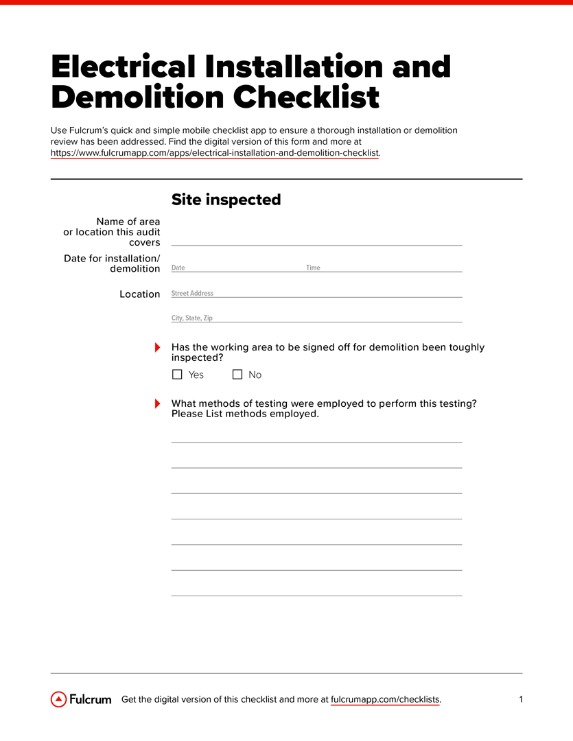 Precise Electrical Installation U0026 Demolition Checklist Fulcrum