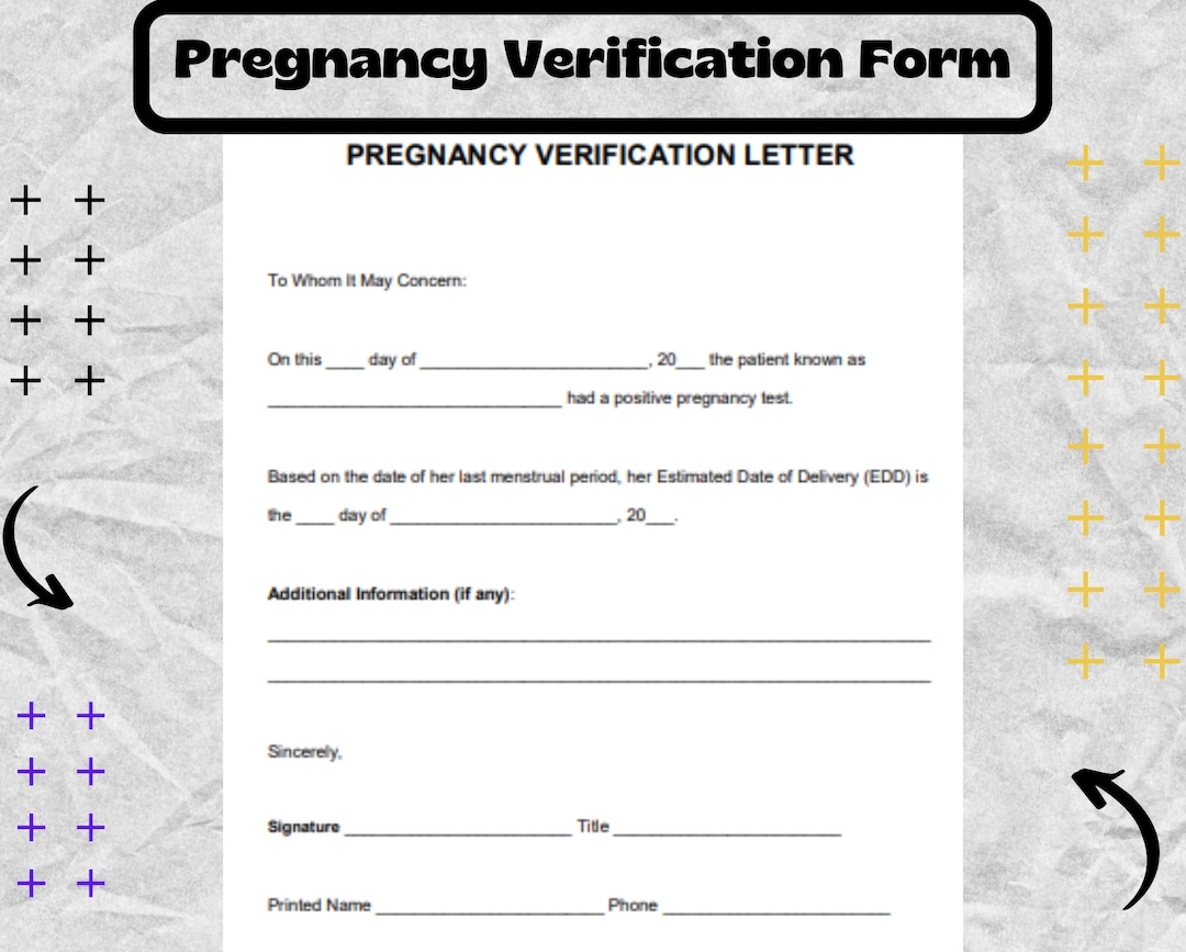 Pregnancy Verification Pregnancy Verification Form Pregnancy Verification Template DOCX U0026 PDF Etsy