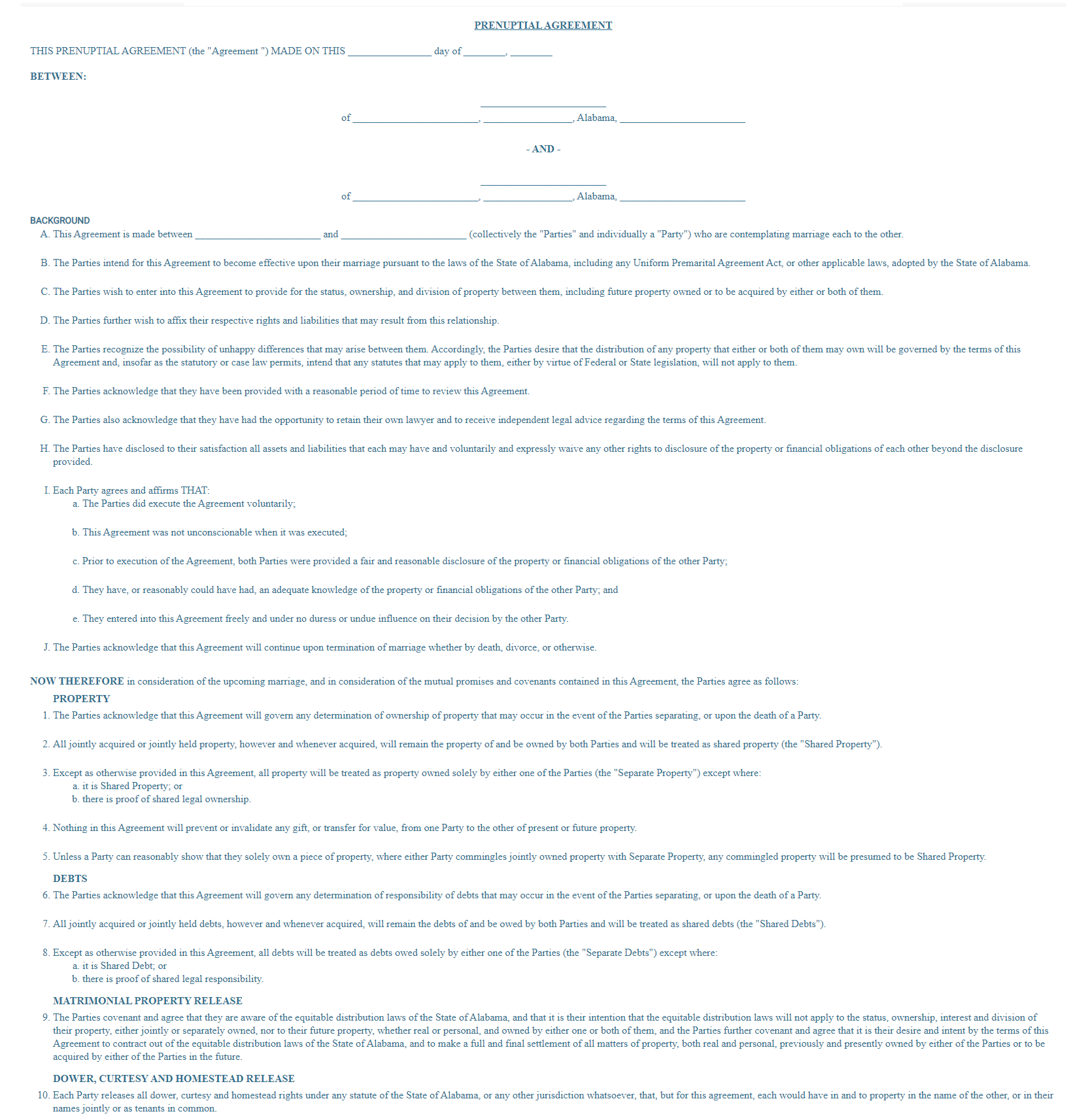 Prenuptial Agreement Forms legal