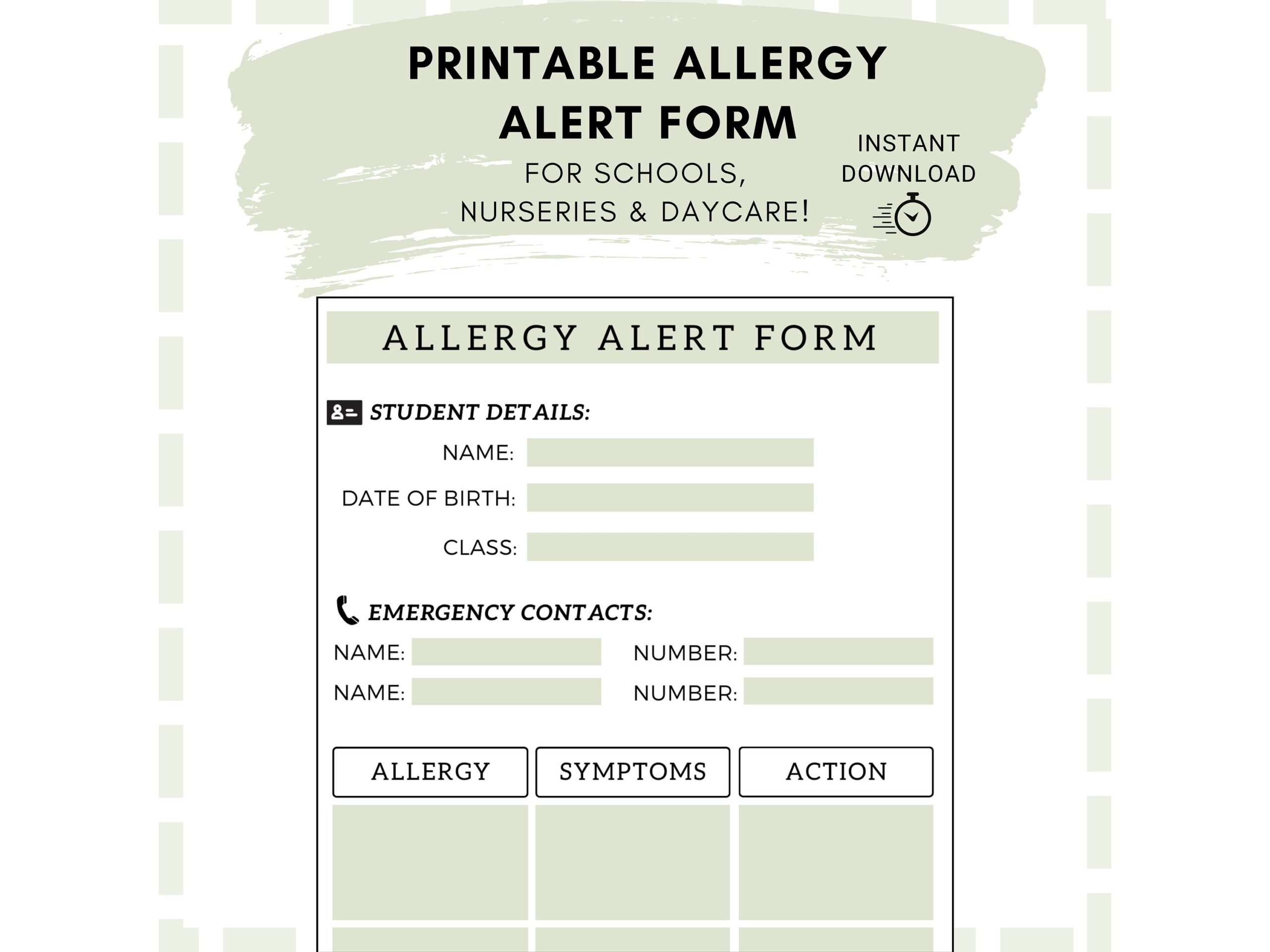 Free Printable My Allergies Form