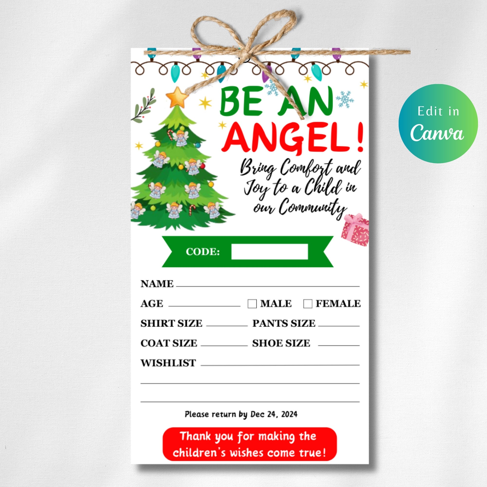 Printable Angel Tree Tags Etsy