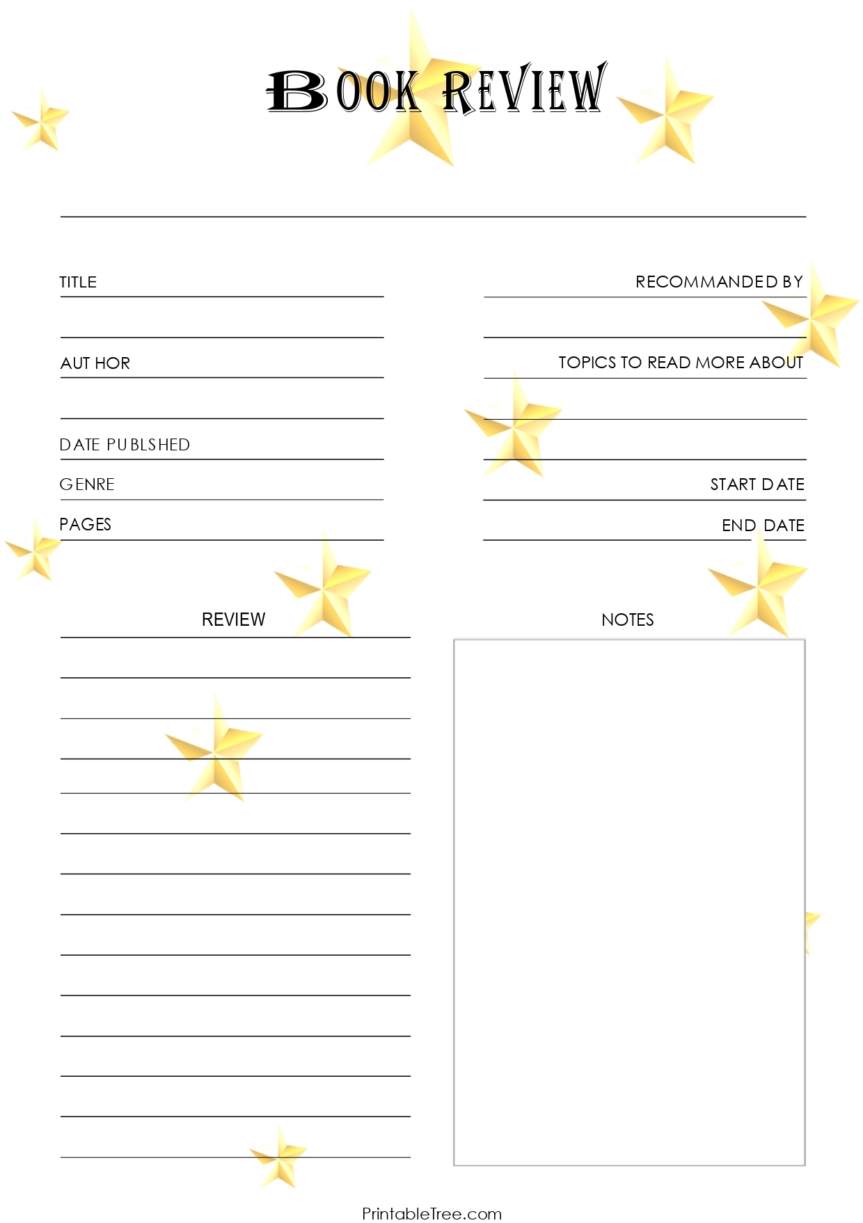 Printable Blank Reading Log Template PDF Reading Tracker