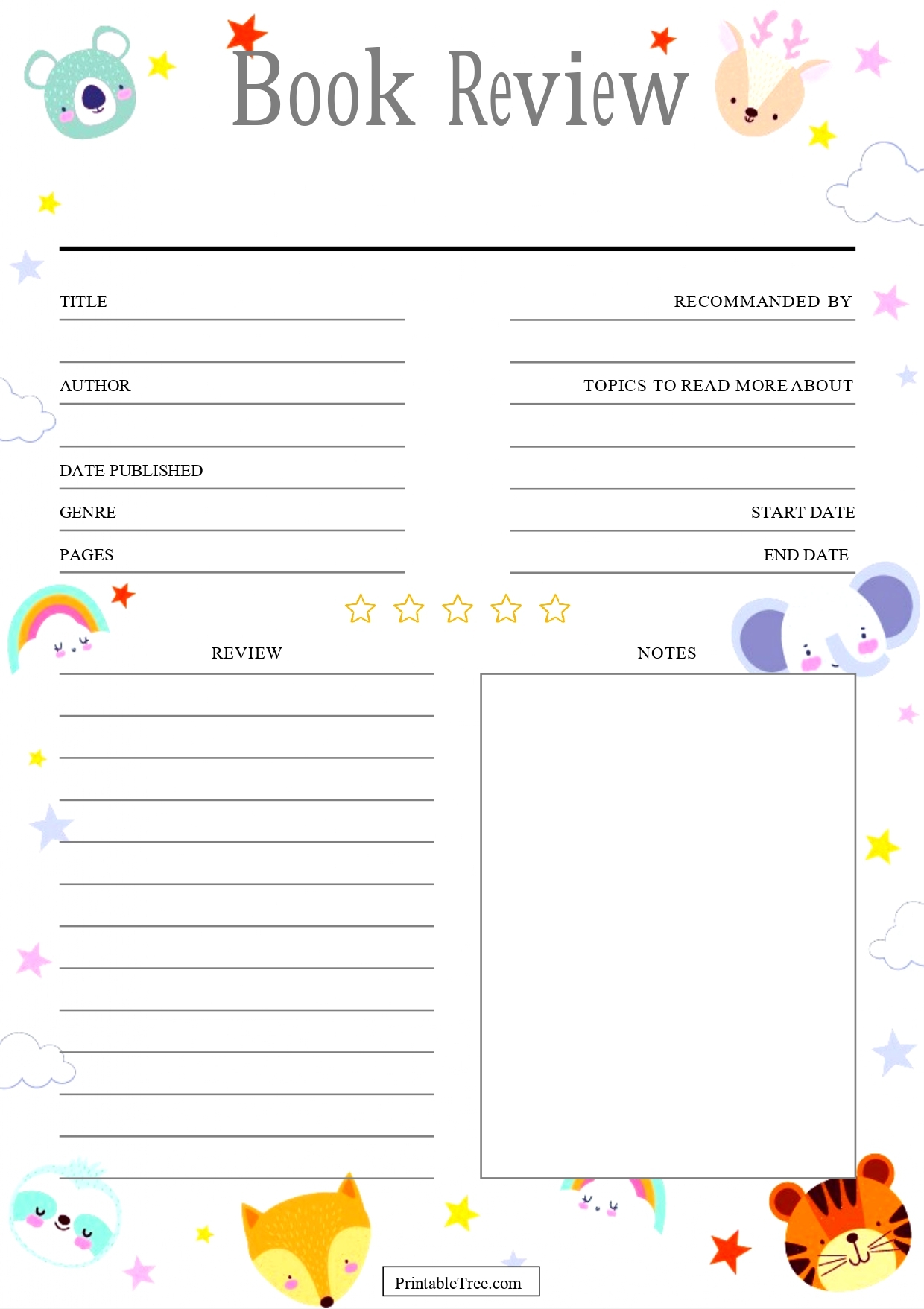 Printable Blank Reading Log Template PDF Reading Tracker