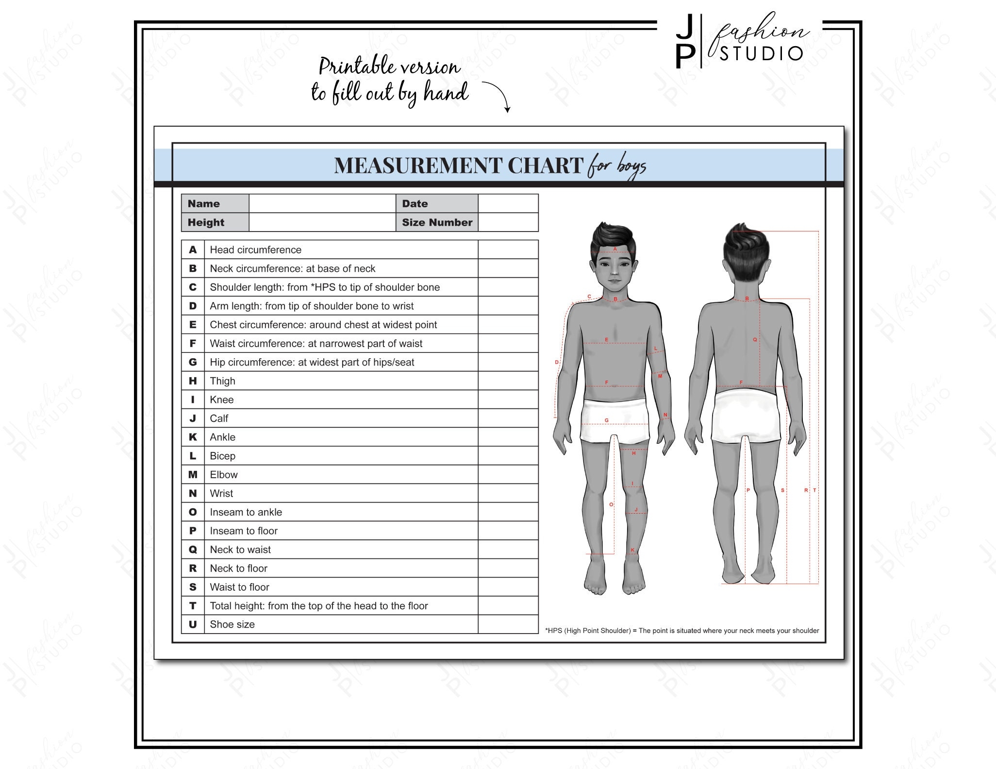 PRINTABLE Boys Body Measurement Sheet Kids Fashion Designer Template Children Sewing Measurement Sheet PDF U0026 JPG Etsy
