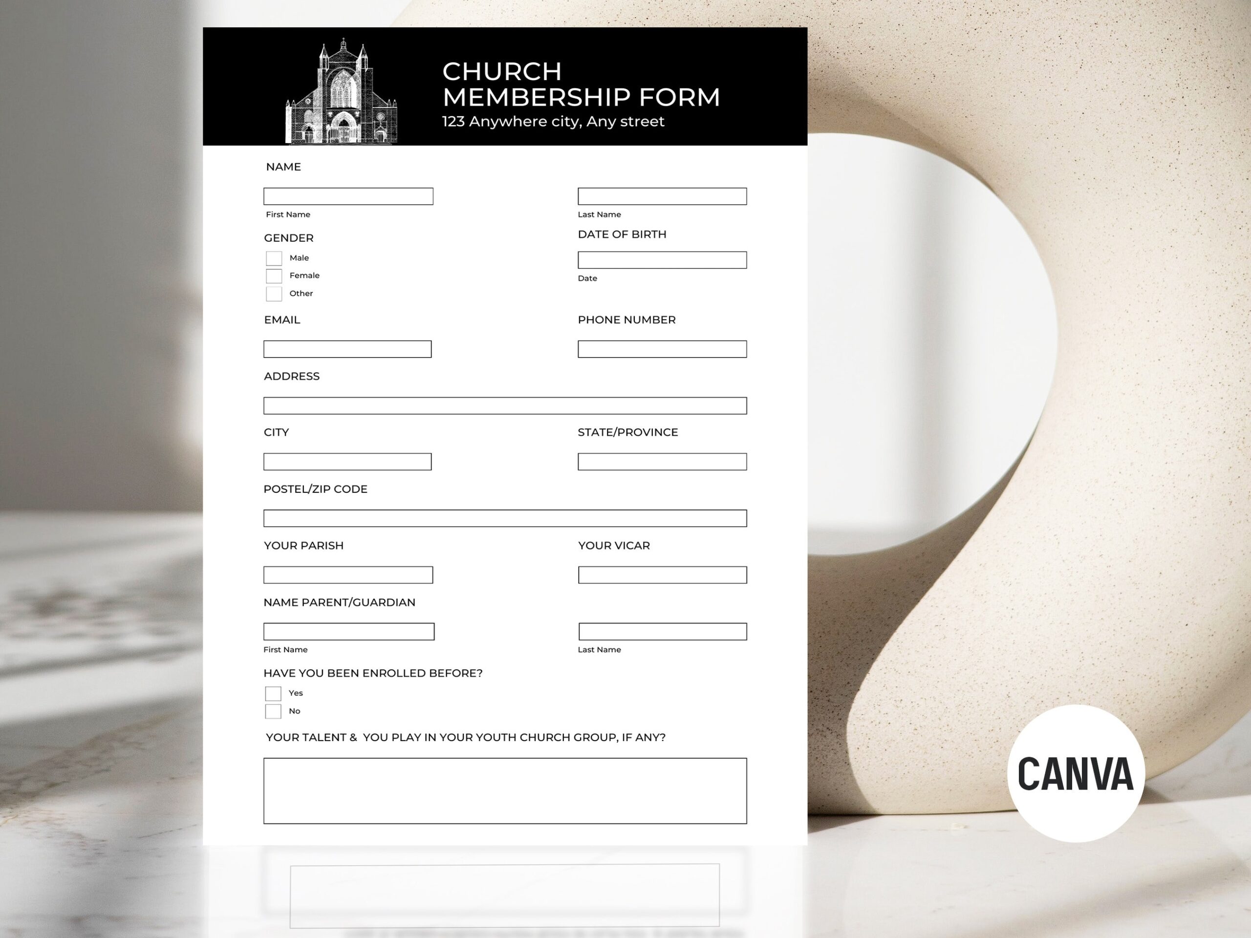 Printable Church Membership Form Editable Church Membership Form CANVA A4 Church Form Membership Form Simple Church Membership Form Etsy