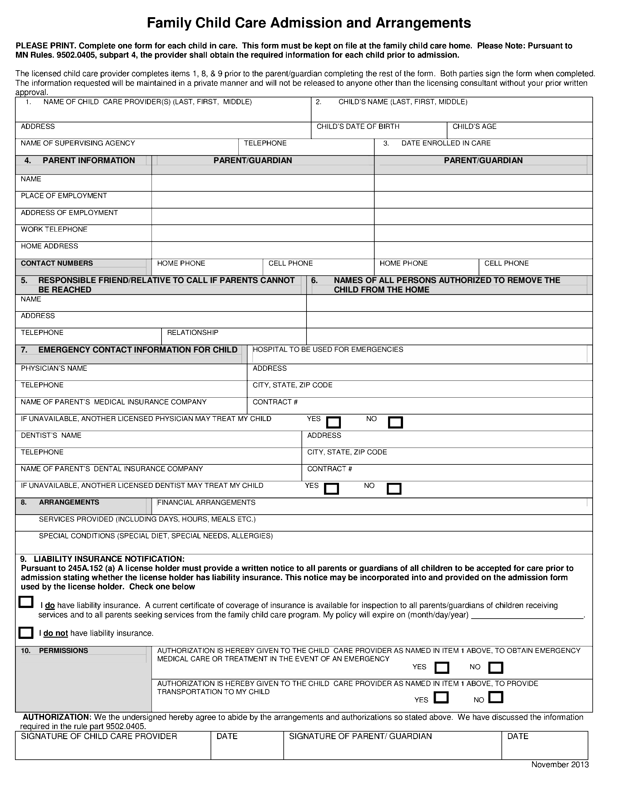 Daycare Photo Forms Printable Free