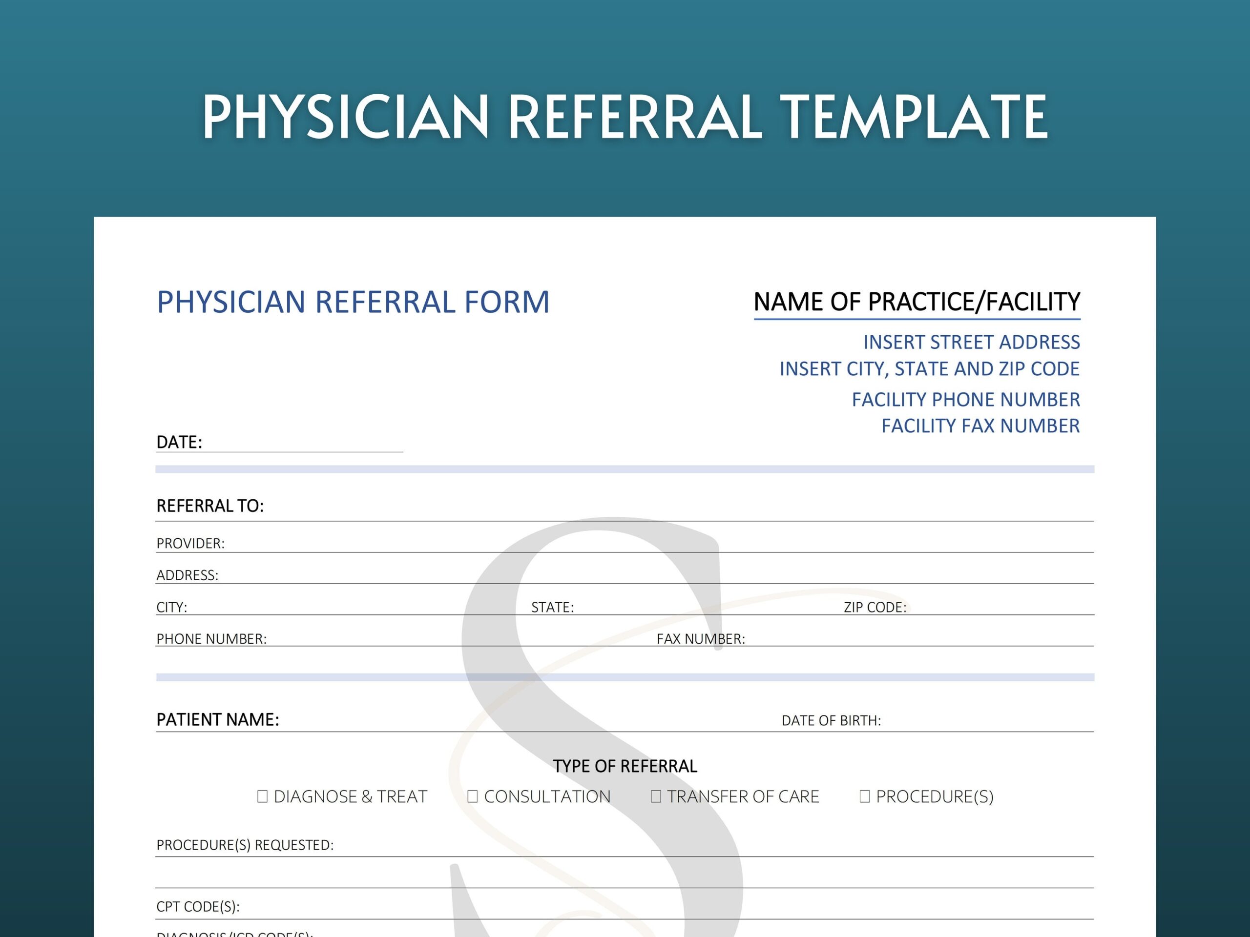 Printable Doctor Referral Form Digital Download Physician Referral Form Template Patient Referral Specialist Referral Doctor Referral Form Etsy