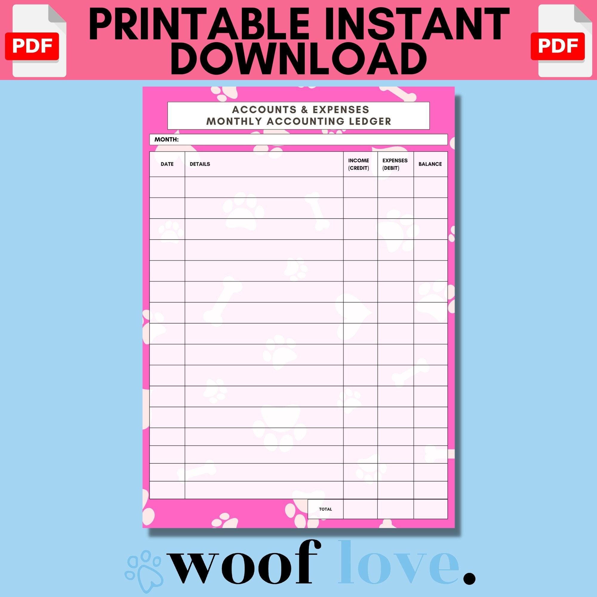 Printable Dog Grooming Accounts And Expenses Form PAW EDITION Dog Grooming Digital Template Dog Grooming Business Forms Pet Business Etsy