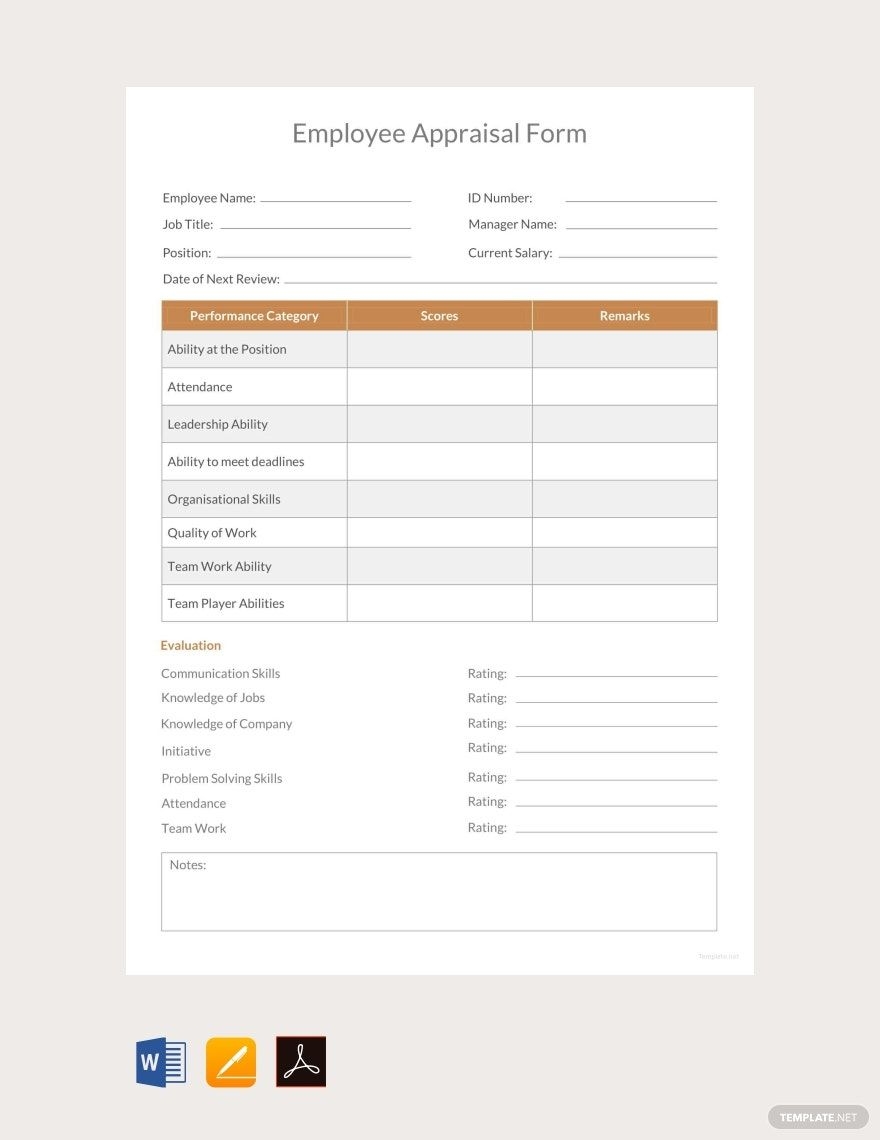 Printable Employee Appraisal Form Template In Word Pages PDF Google Docs Download Template