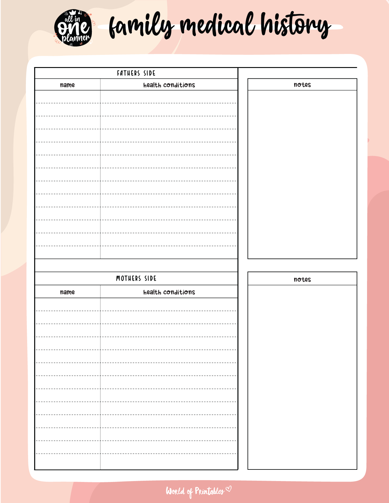 Free Printable Family Health History Form