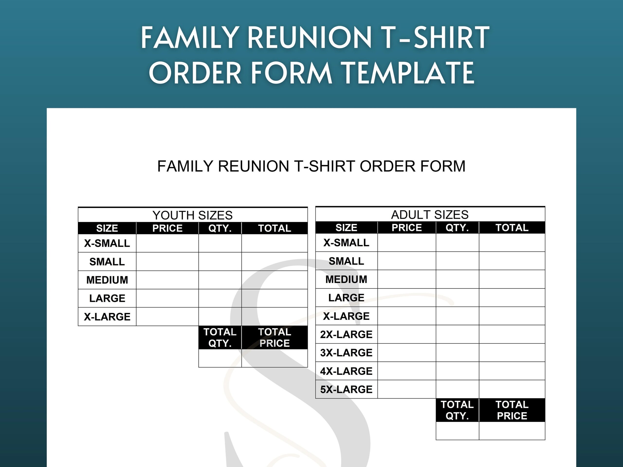 Printable Family Reunion T shirt Order Form Template Digital Download Editable Fillable Family T shirt Order Form PDF Instant Download Etsy