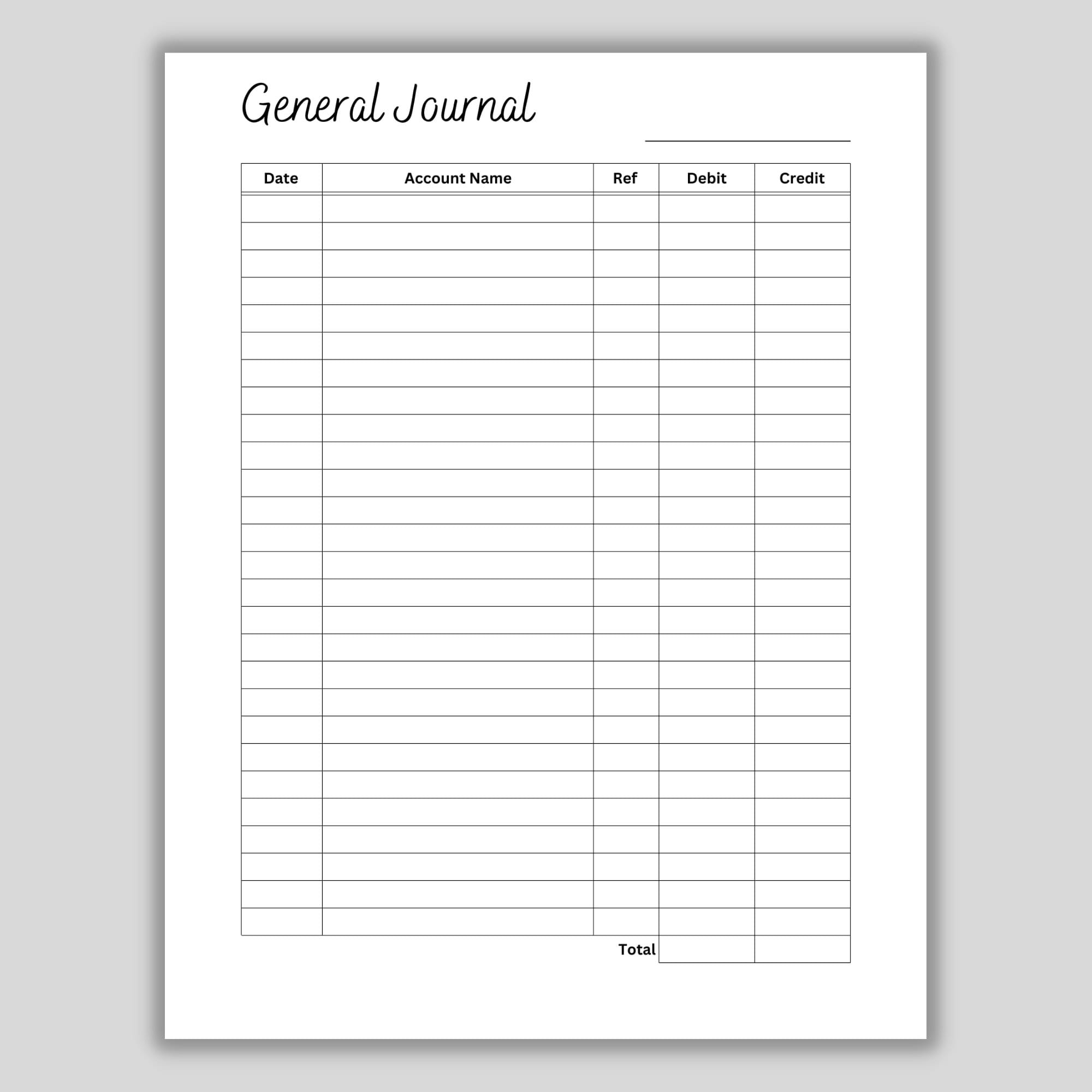 Printable General Journal Accounting Ledger For Small Business 