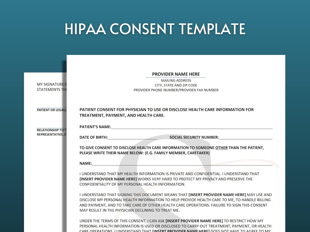 Printable HIPAA Consent Form Template Digital Download Editable 