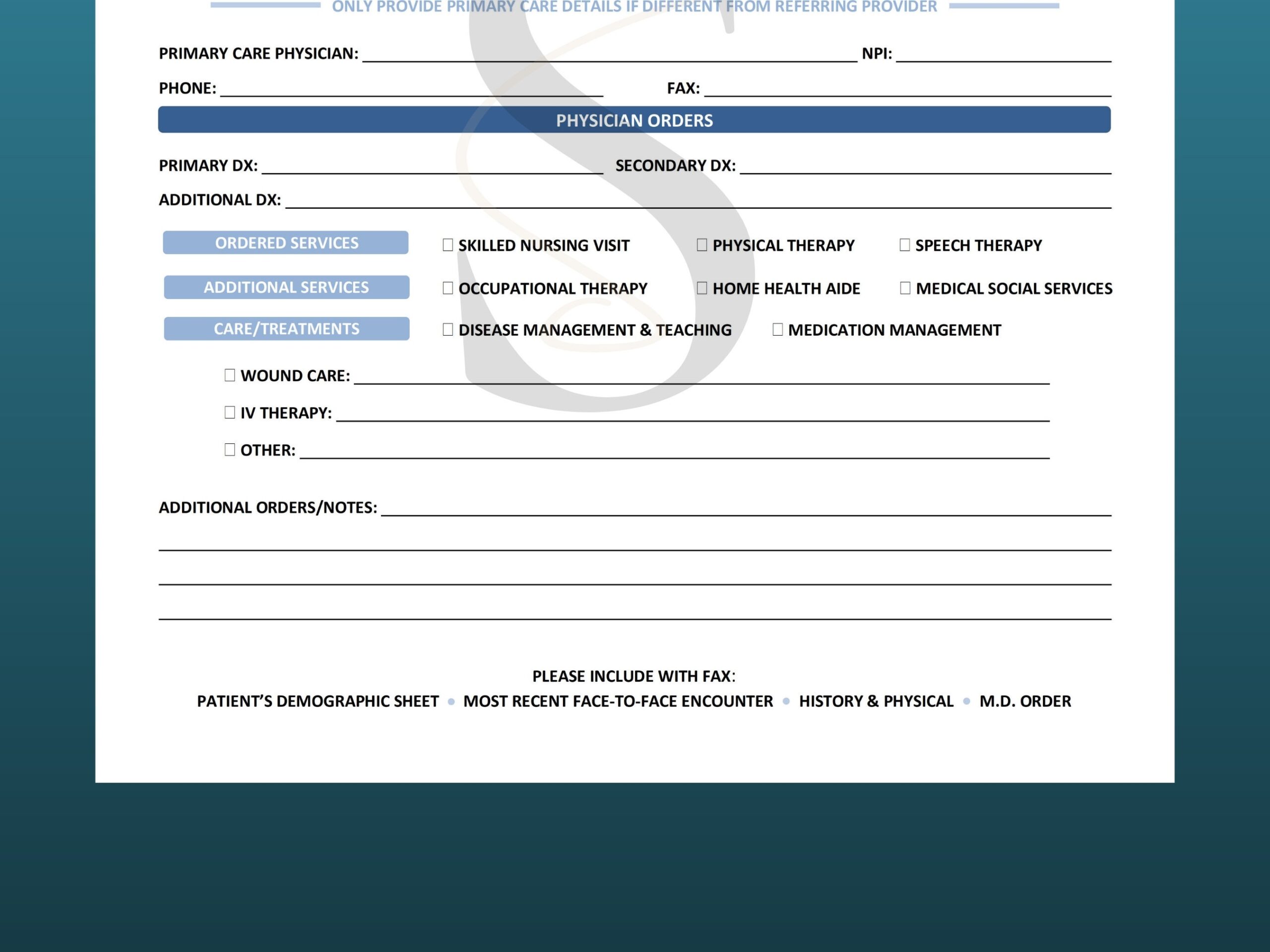 Printable Home Health Care Referral Form Template Digital Download 