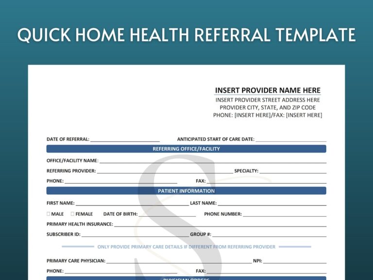 Printable Home Health Care Referral Form Template Digital Download 